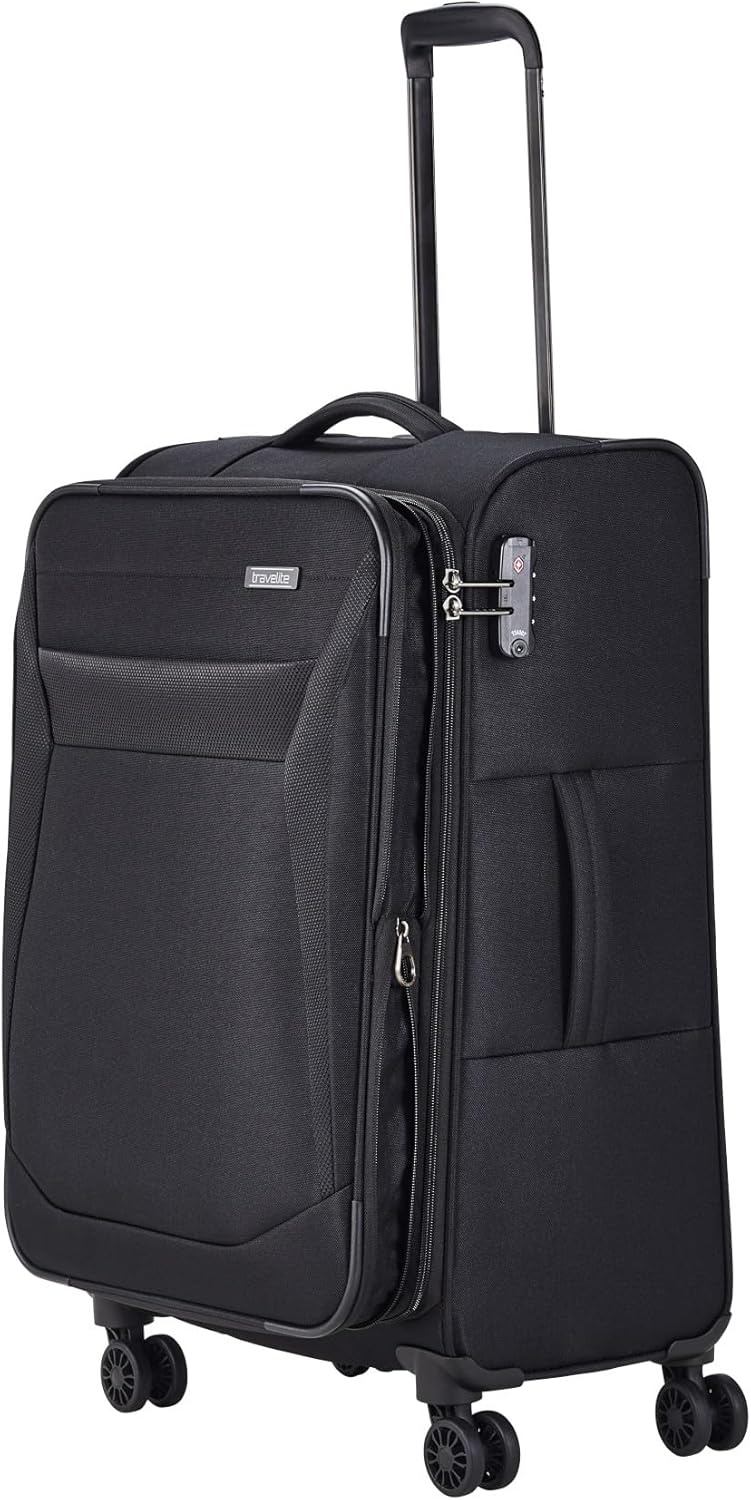 4-Rad Weichschalenkoffer Chios mit Dehnfalte, Trolley Größe M (67 cm) Schwarz