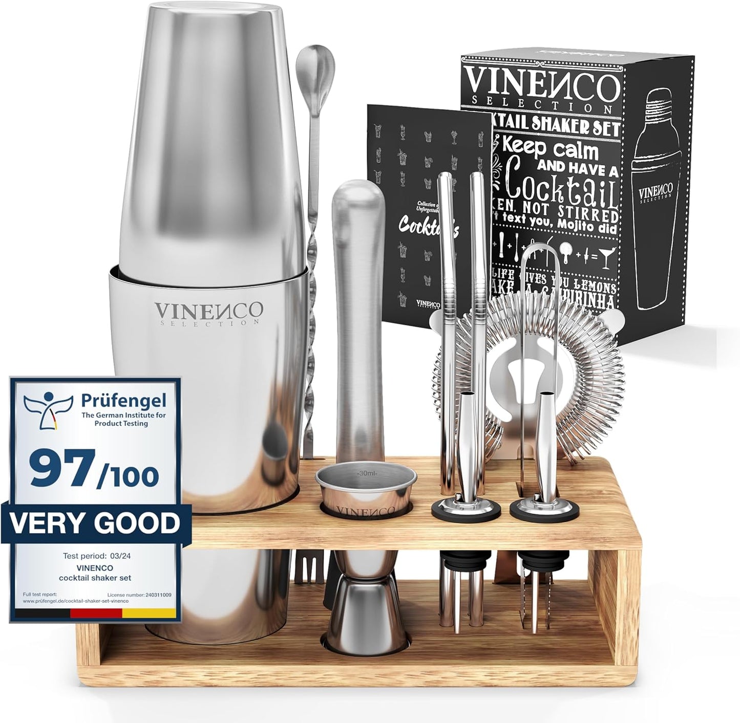13-teiliges Boston Cocktail Shaker Set, Boston Shaker + Ständer