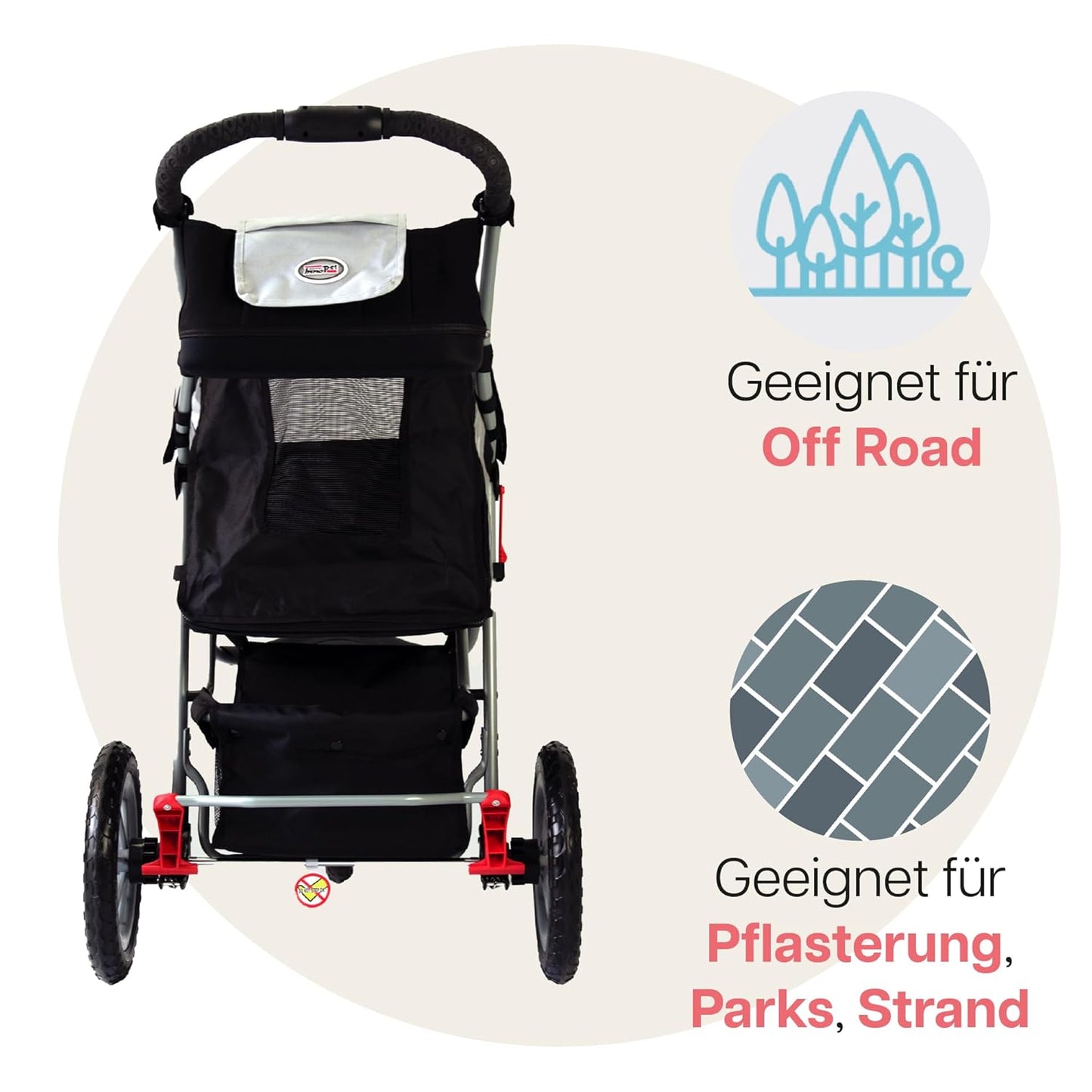 Hundebuggy Comfort Efa Eco mit EVA-Rädern, Schwarz Silber