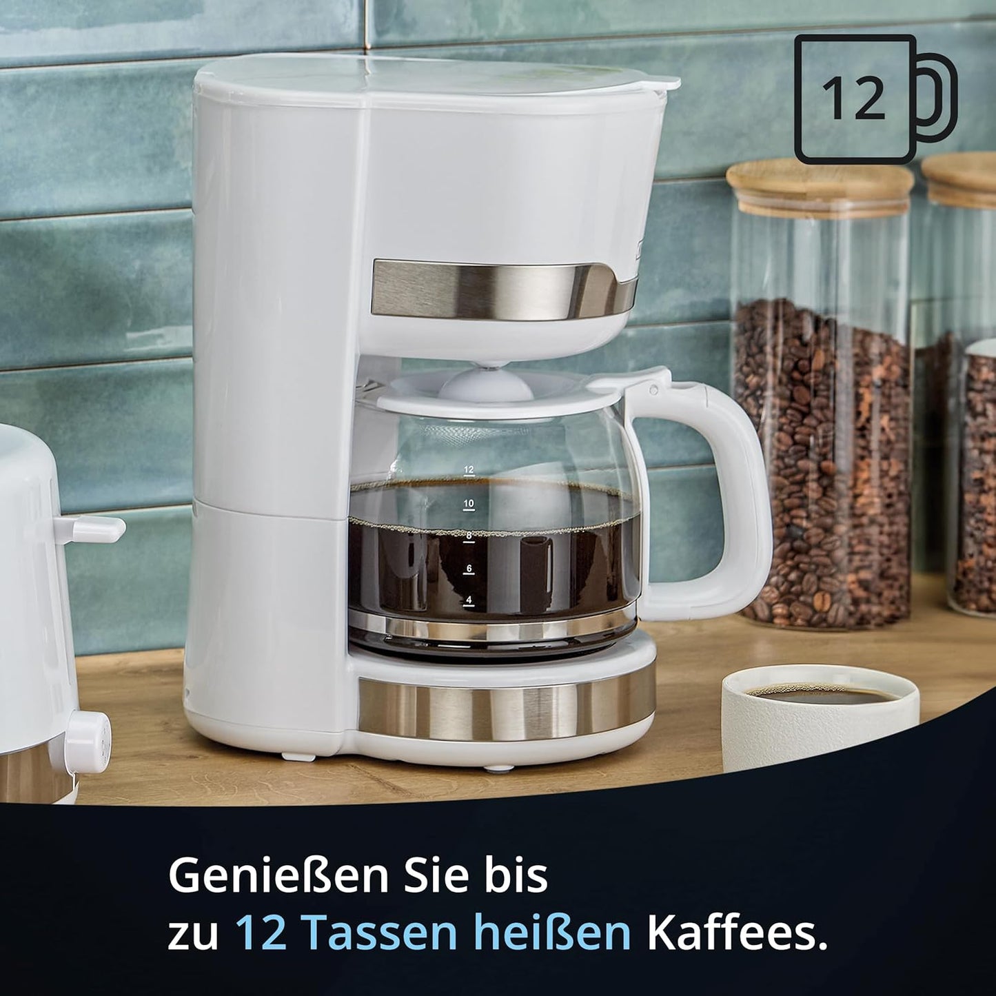 Kaffeemaschine mit Glaskanne 1,5L, Weiss/Edelstahl
