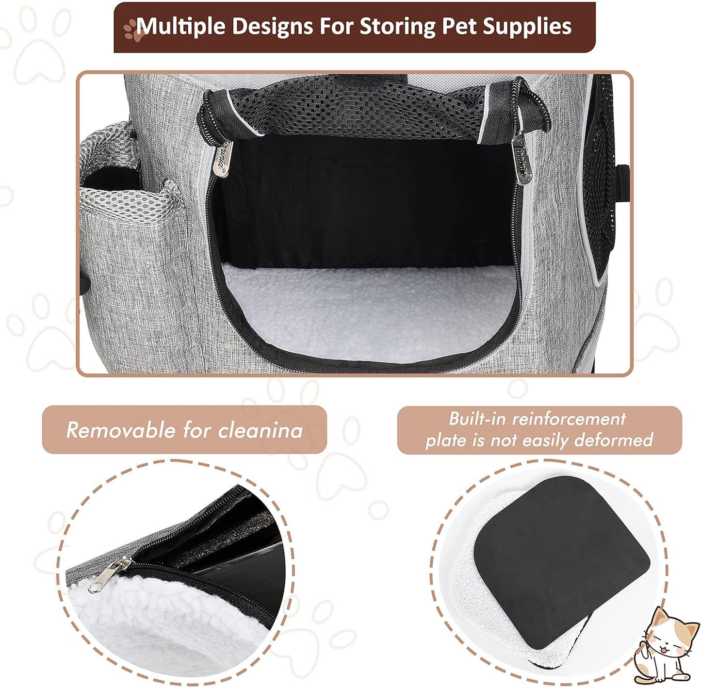 Haustier-Rucksack mit Mesh-Fenster und Matte, Hellgrau