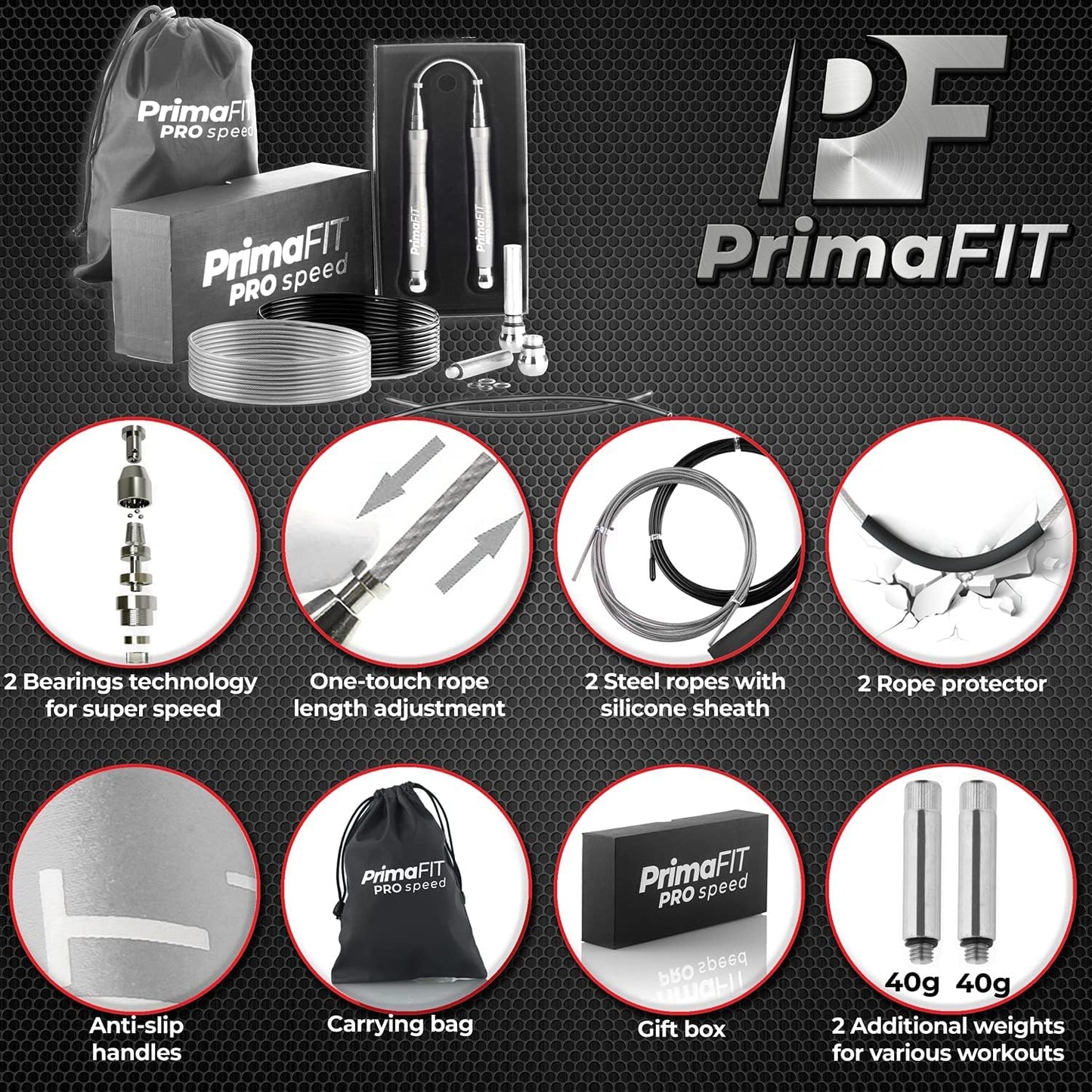 Fitness Springseil mit Gewichten & Kugellager, Silber