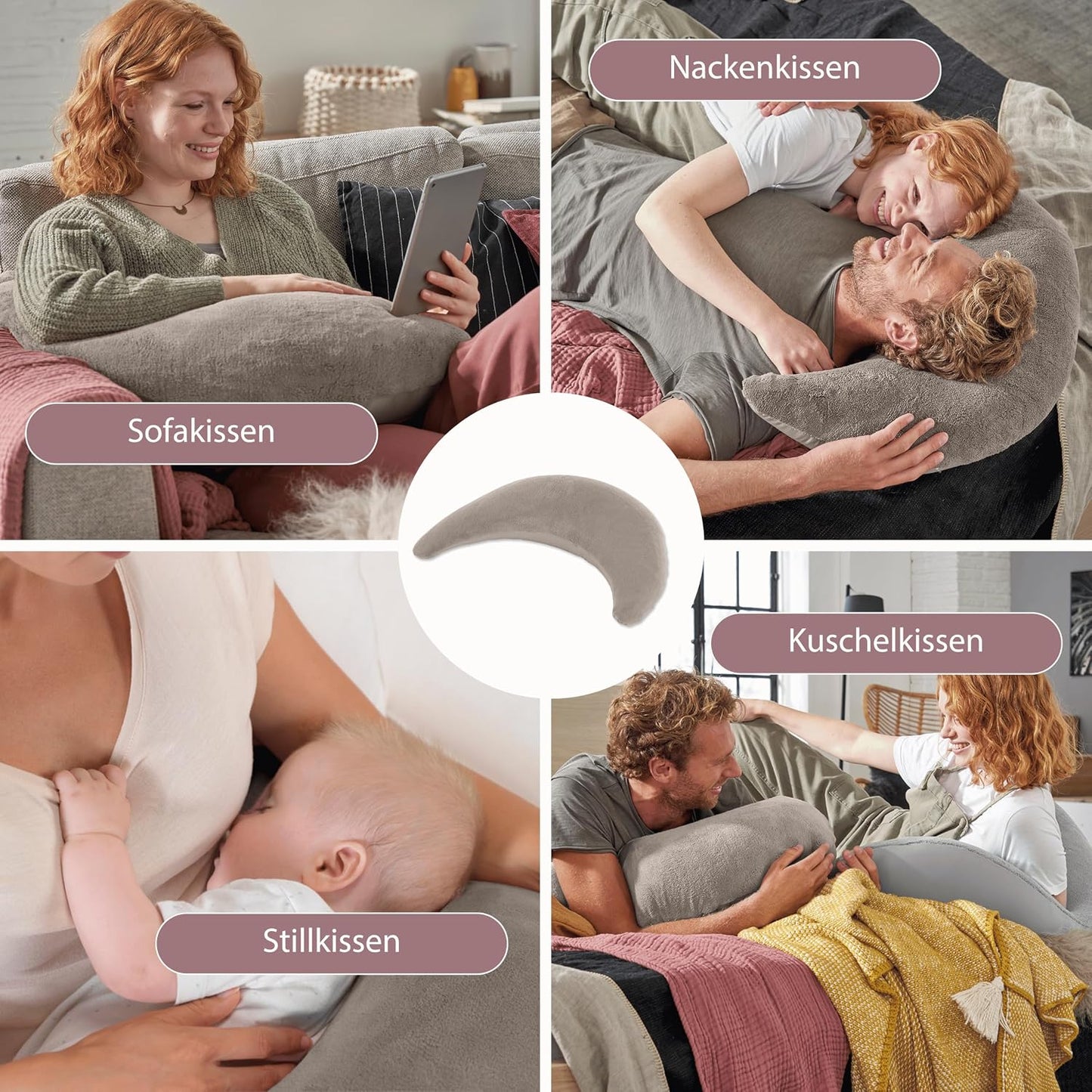Ergonomisches Plüschmond-Stillkissen, Taupe