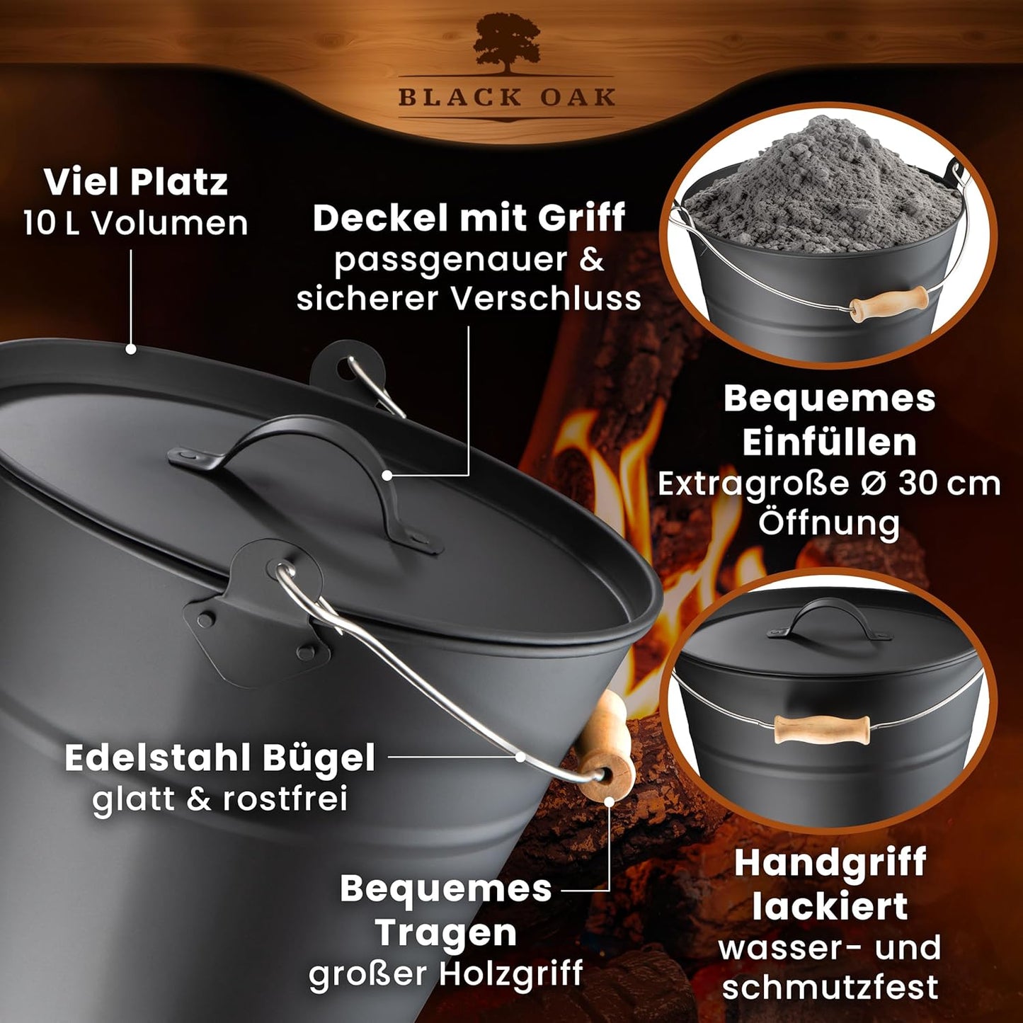 Ascheeimer Fogo mit Kehrset, Fogo 10L Eimer + Kehrset