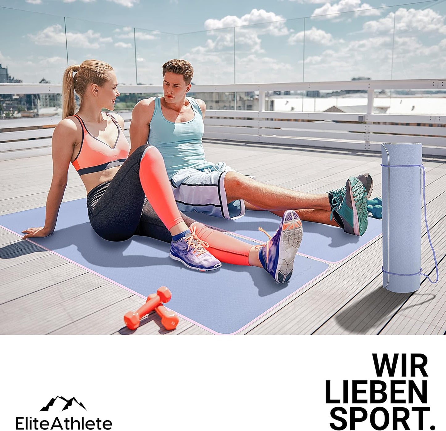 Gepolsterte Yogamatte mit Transportgurt & Tasche, Frosty Cloud - Ivory Cream