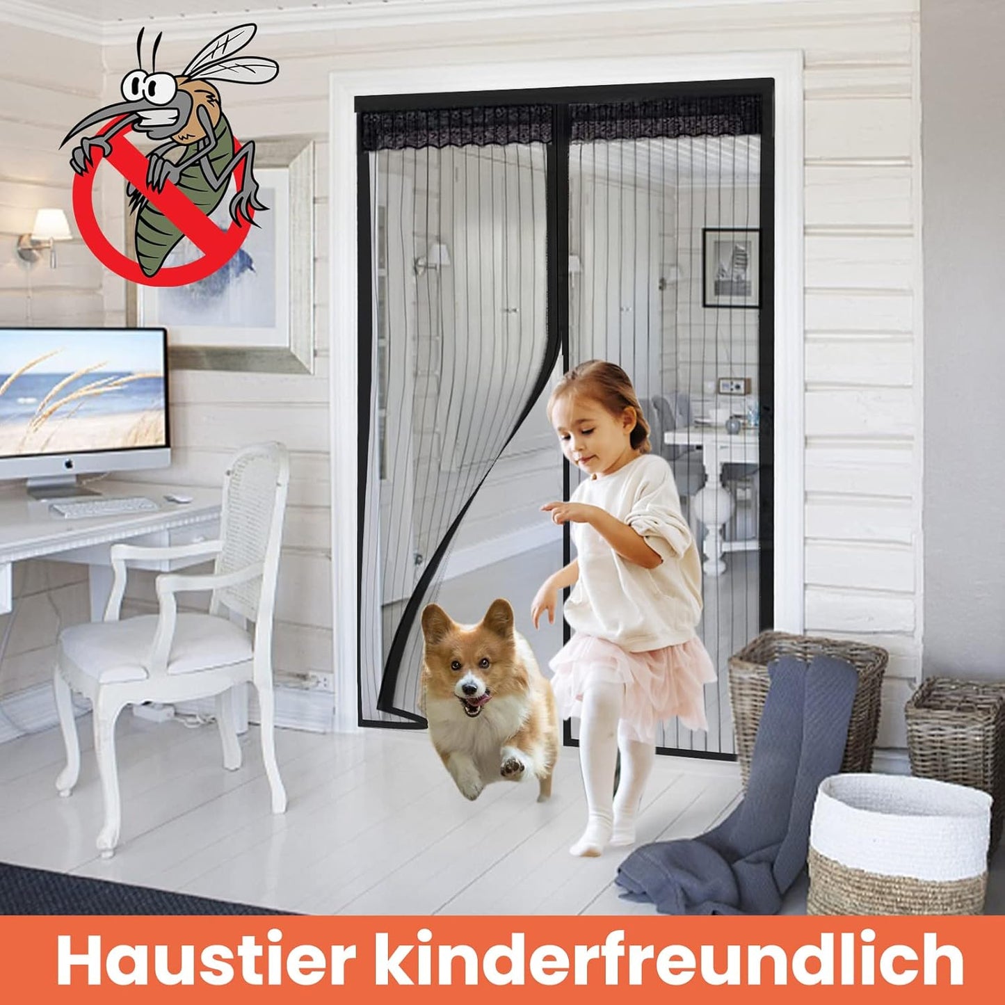 Magnetisches Fliegengitter, Schwarz 100x220cm