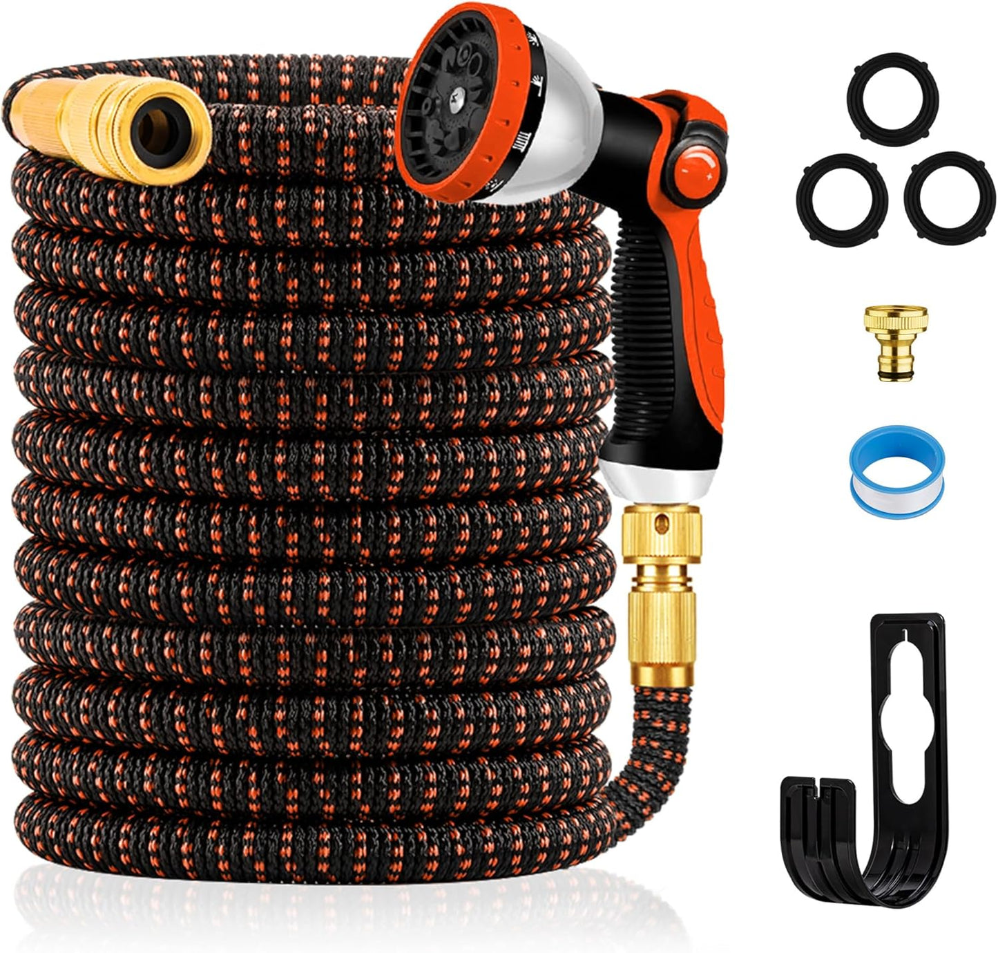 Flexibler Gartenschlauch mit Metallanschlüssen, 15M/50FT Schwarz-orange