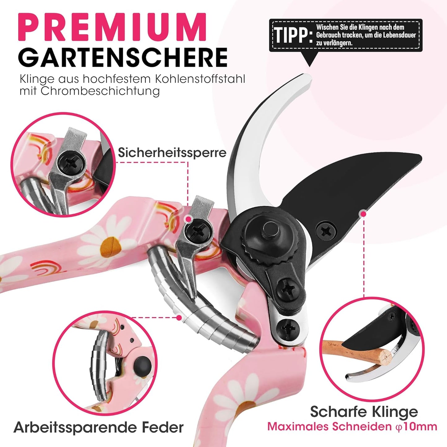 4-teiliges Gartenwerkzeug-Set, Rosa