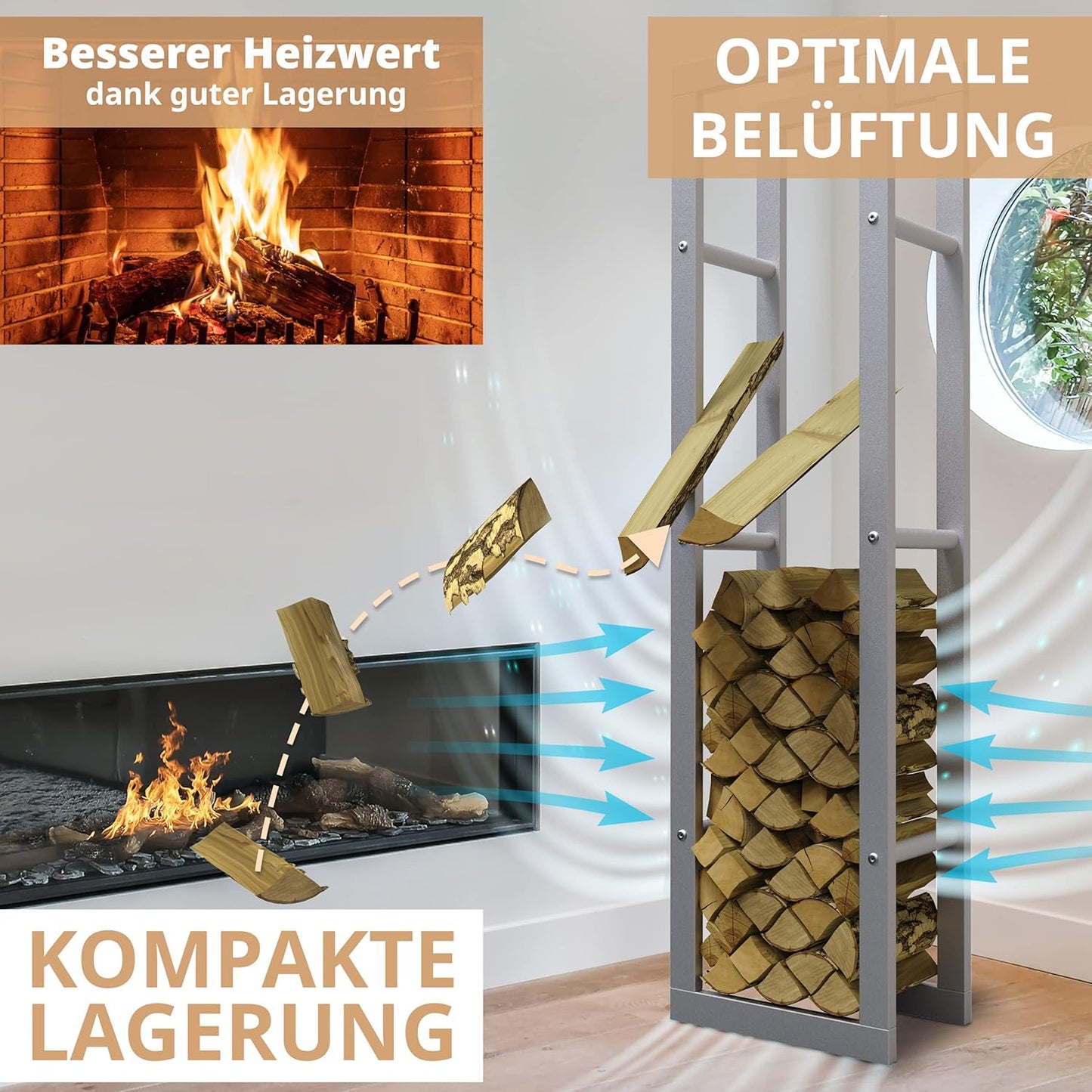Kaminholzregal, Ral 9006 Silber