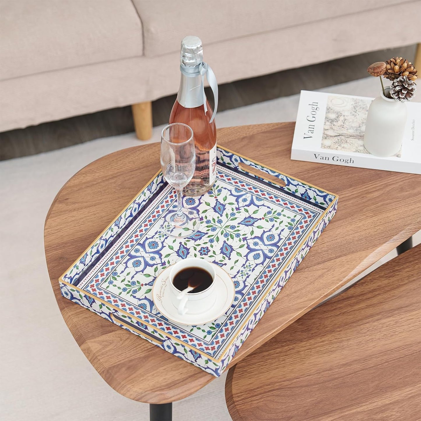 Rechteckiges Serviertablett 40x30 cm, Hellblau 40 x 30 x 4 cm Boho