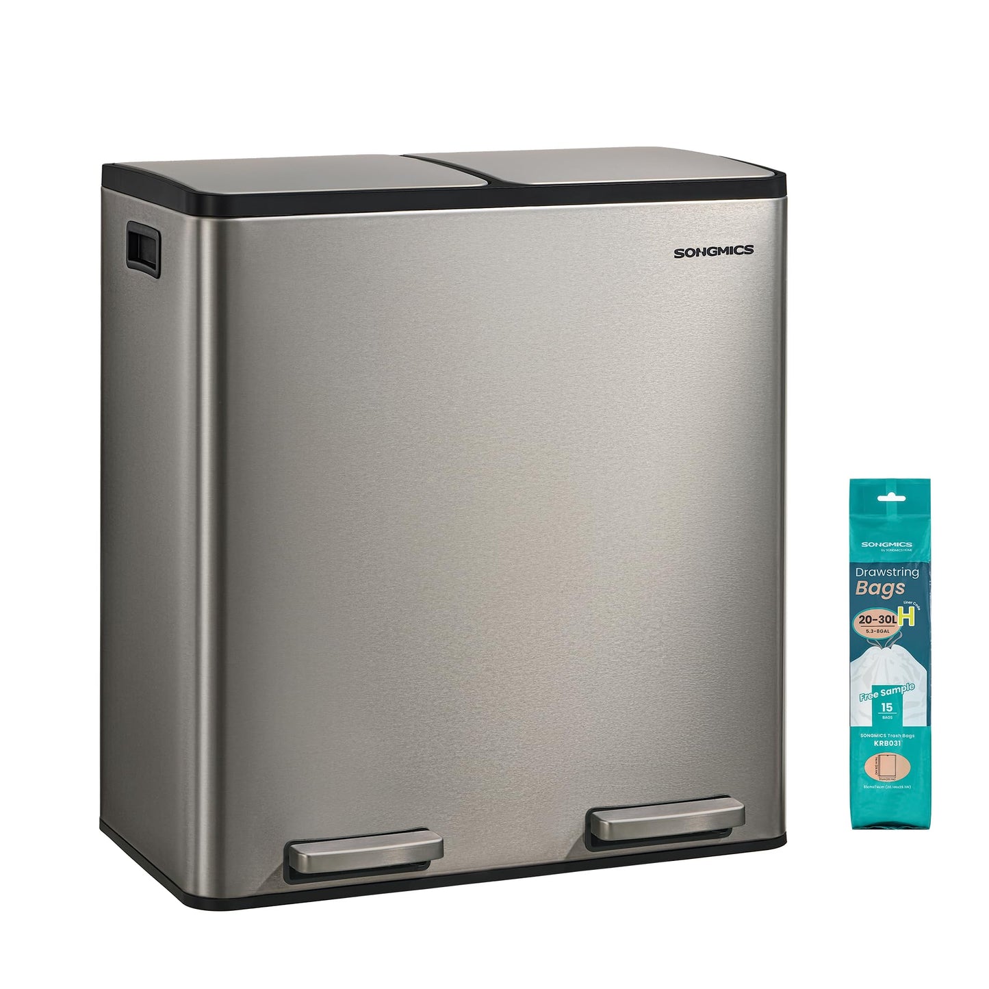 Tretmülleimer mit Softclose-Deckel, silbern 2 x 30 L