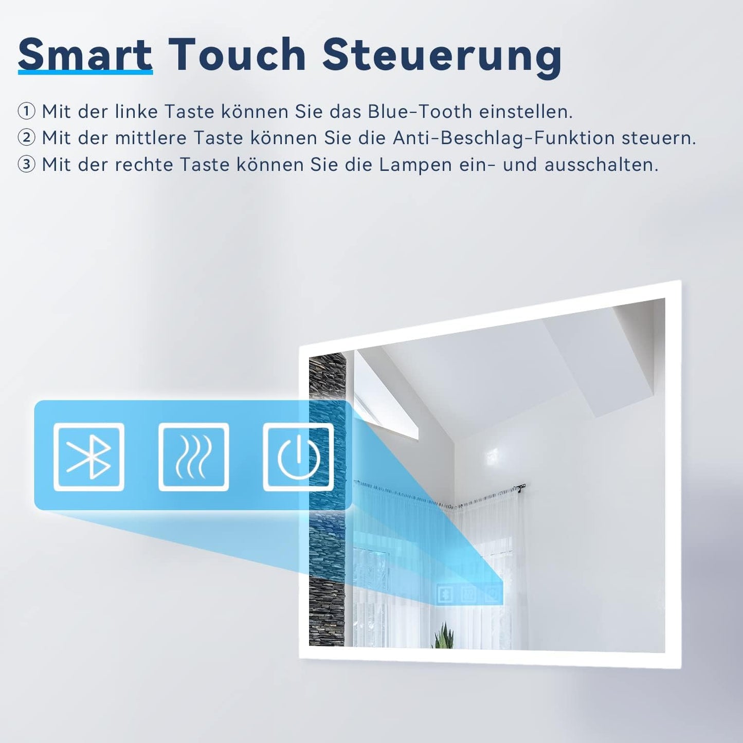 LED-Badezimmerspiegel mit Bluetooth-Lautsprecher, 50L x 60B cm