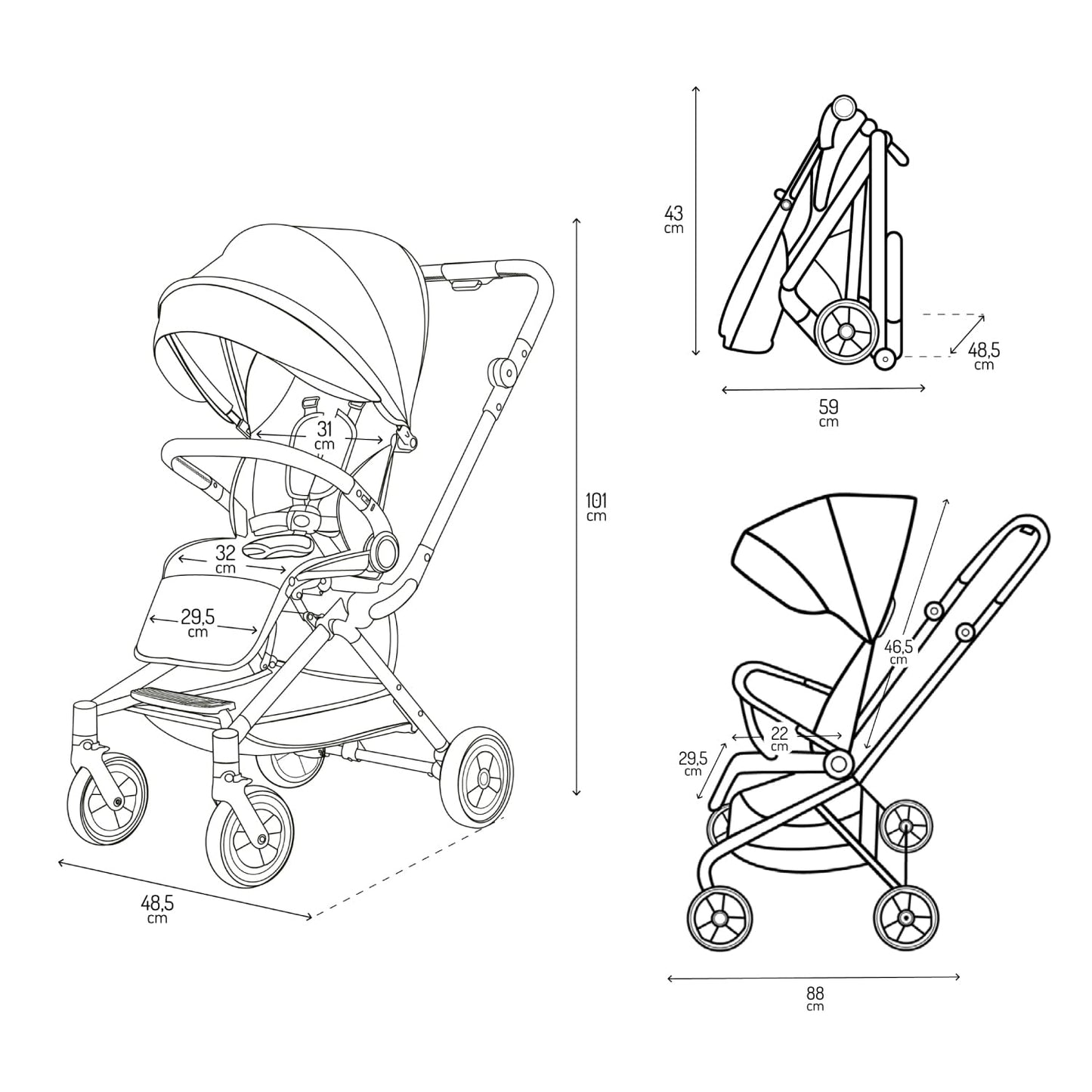 Klappbarer Buggy Adelle mit 360°-Sitz, Black-Gold