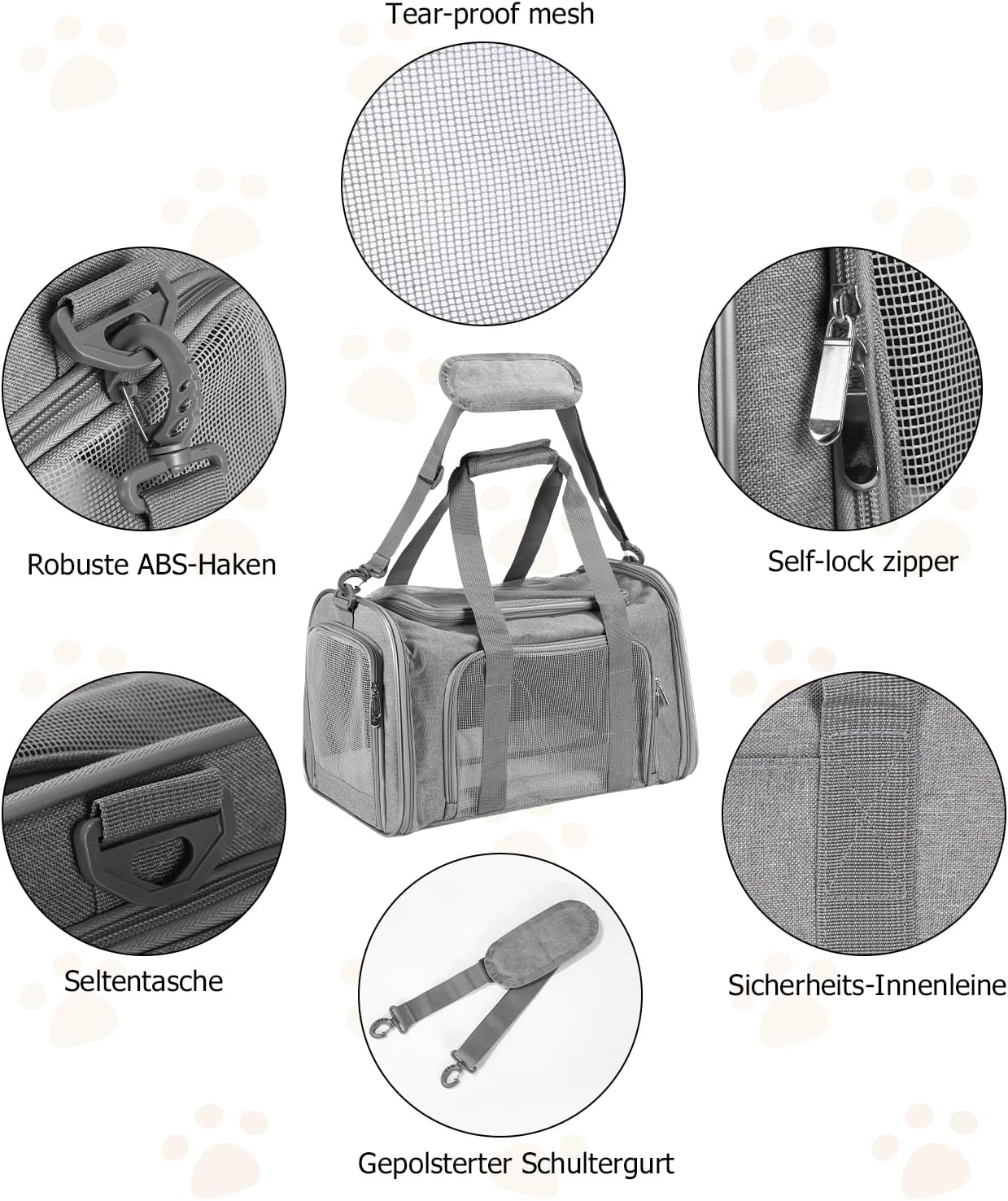 Faltbare Haustier-Transporttasche, Grey L