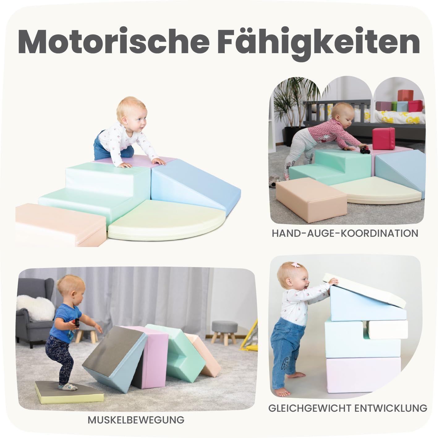 Softbausteine Corner Climber Set für Kleinkinder, Helles Pastell