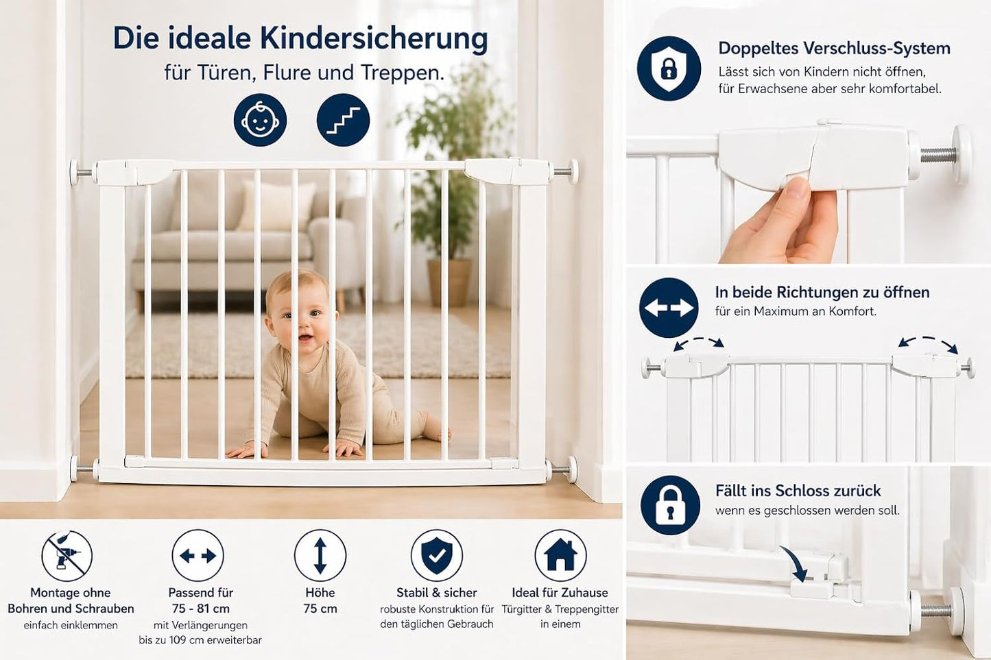Erweiterbares Tür- und Treppenschutzgitter, 75-81 cm