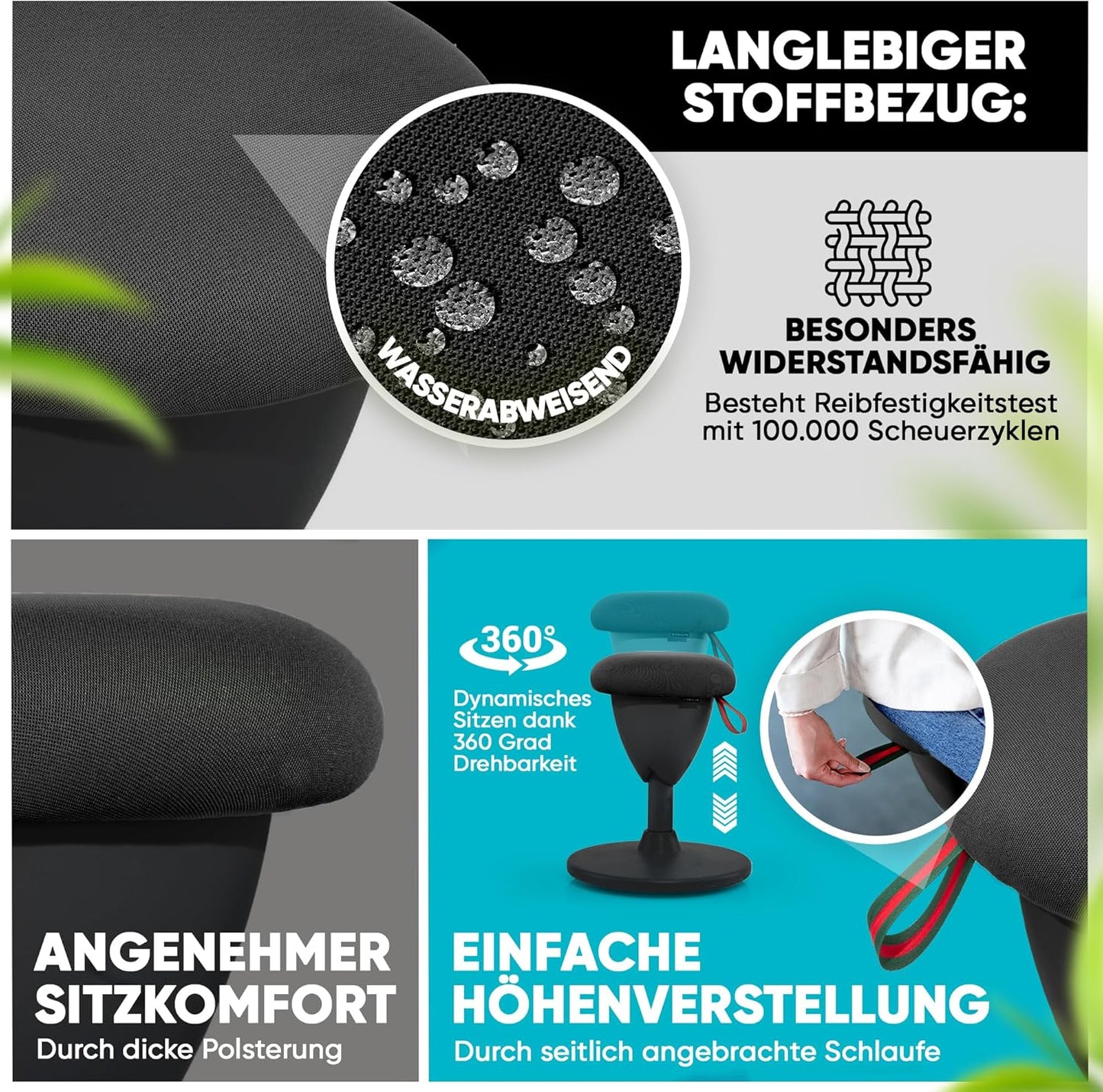 Ergonomischer Bürohocker mit Schwingeffekt, Schwarz Sitzhocker