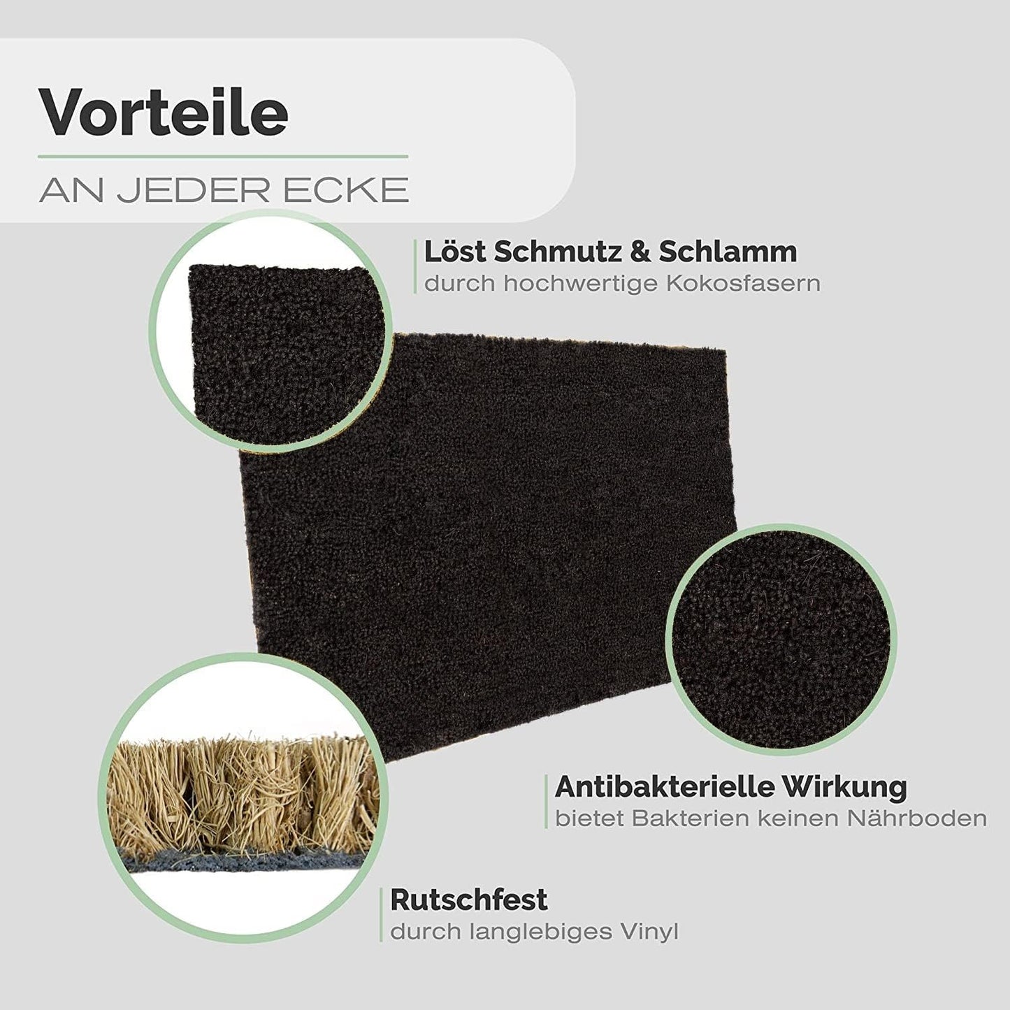 Fussmatte aus Kokos - Rutschfest & Wetterfest, Anthrazit 50 x 80 cm (Rechteckig)