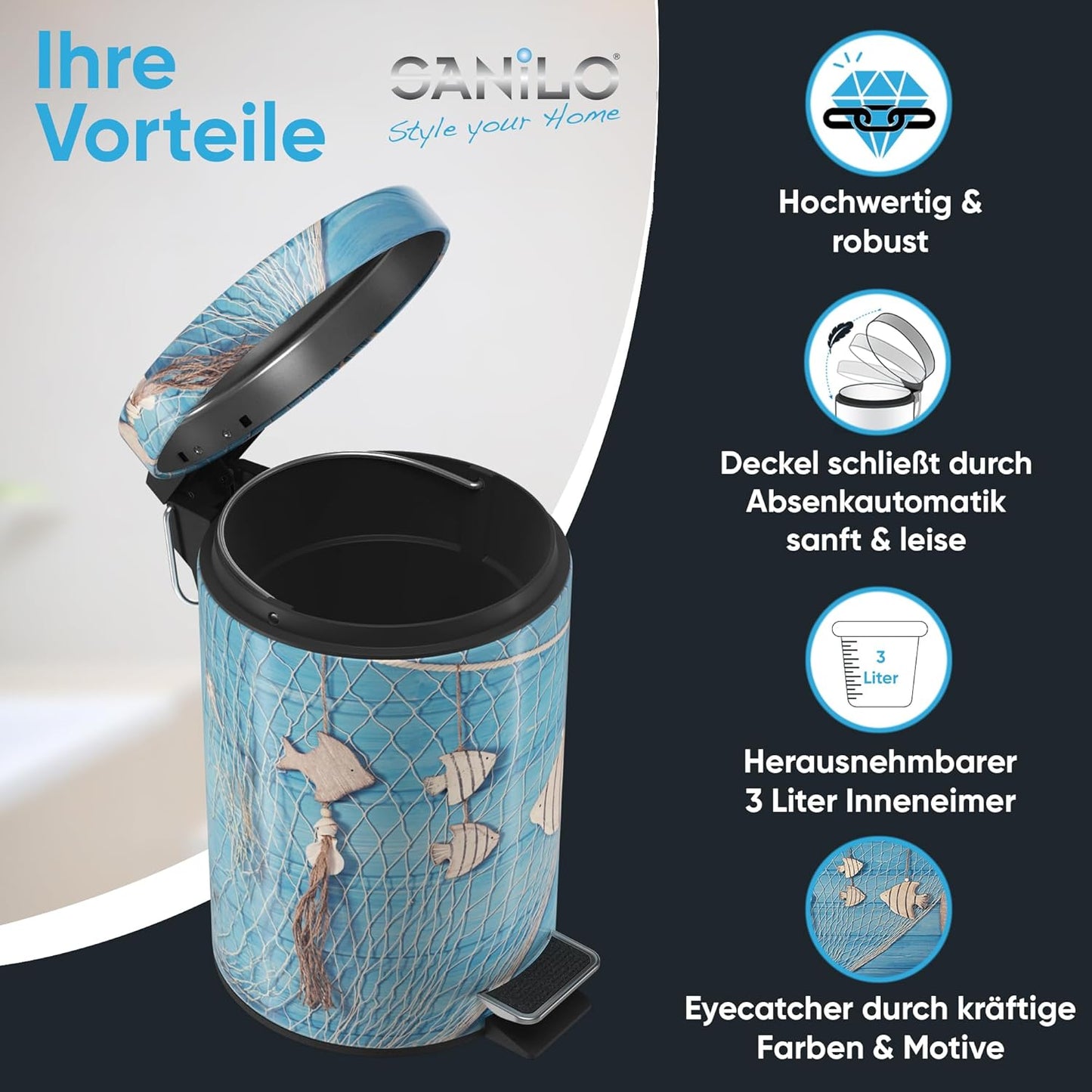 Kosmetikeimer mit Absenkautomatik, Blau