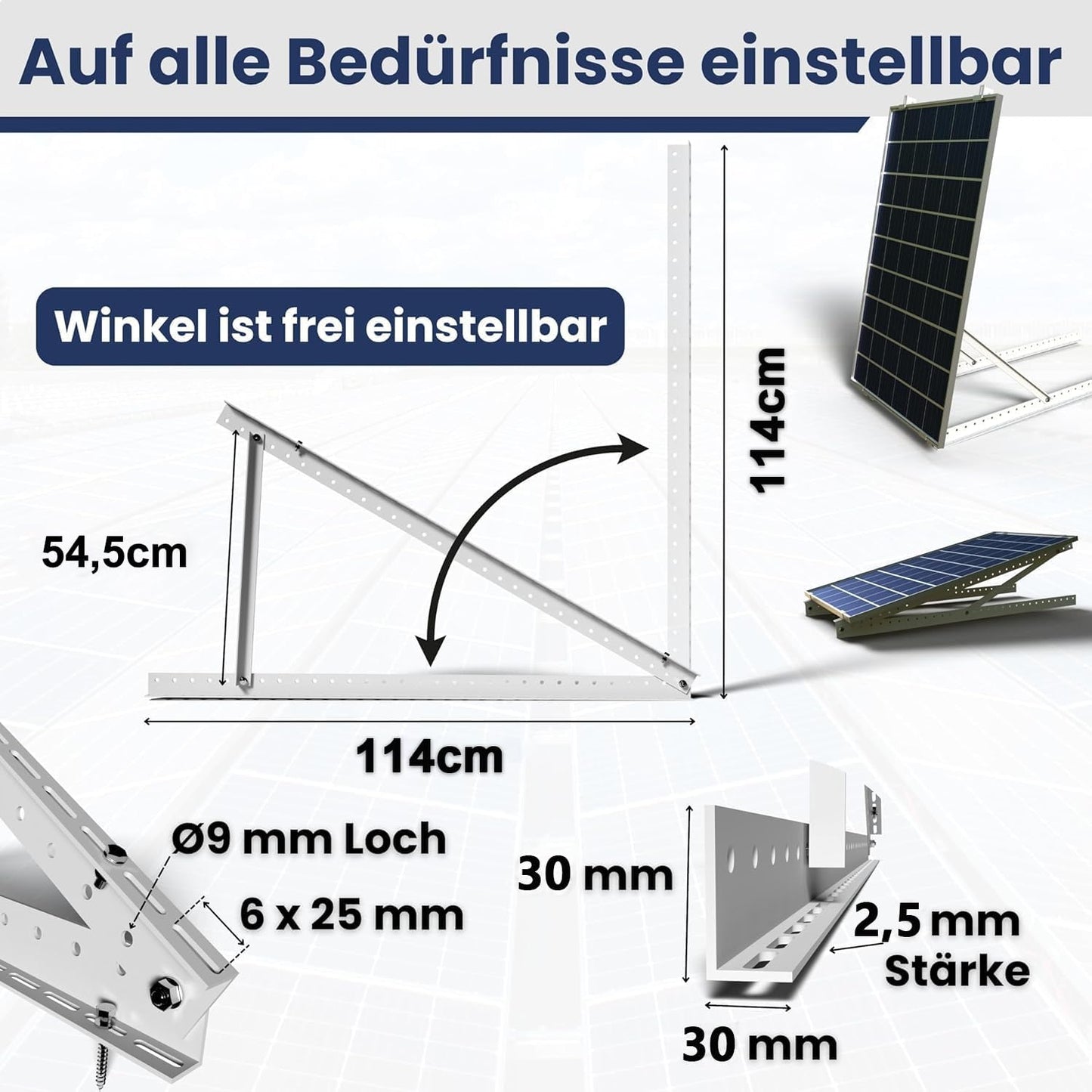 Solarpanel-Halterung für Flachdach, 114cm Normal Solarmodul Halterung