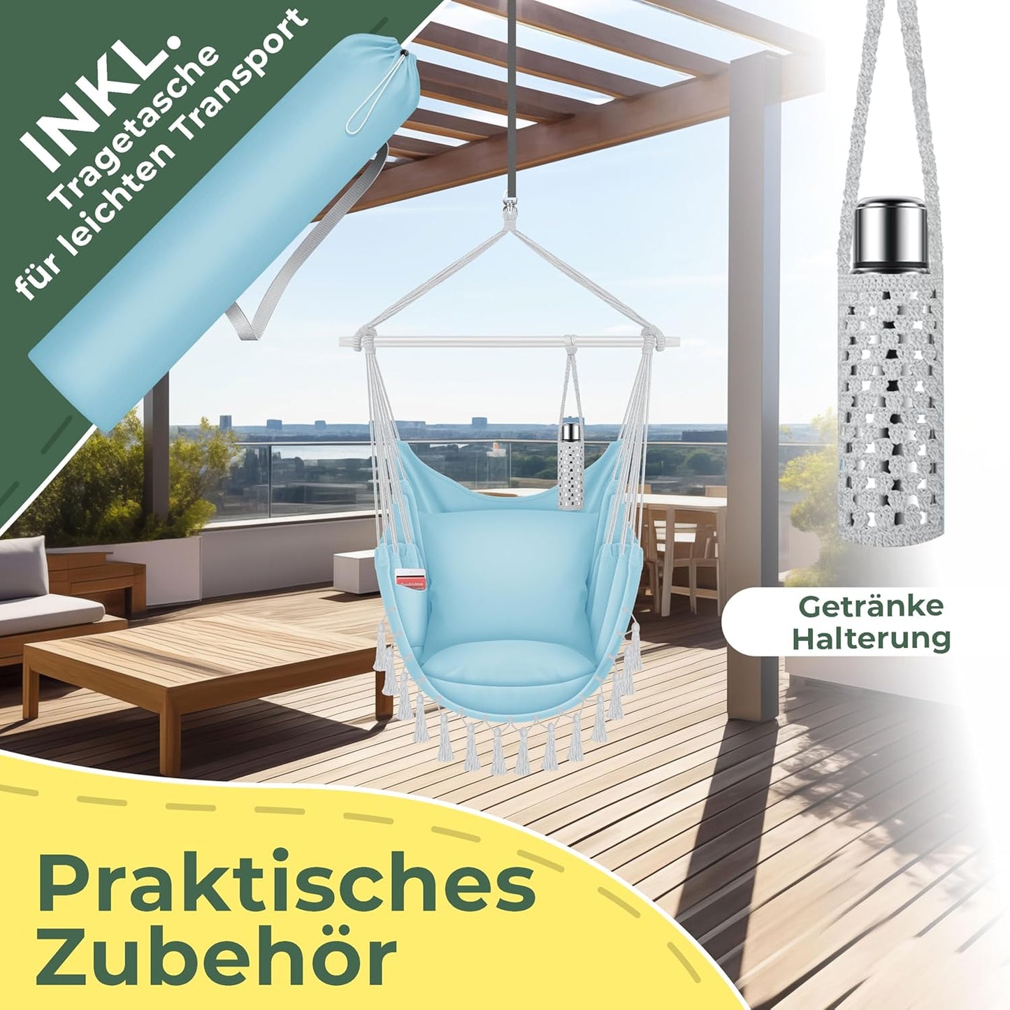 Hängesessel Safari XXL mit Aufhängung & Zubehör, Blau / Weiss