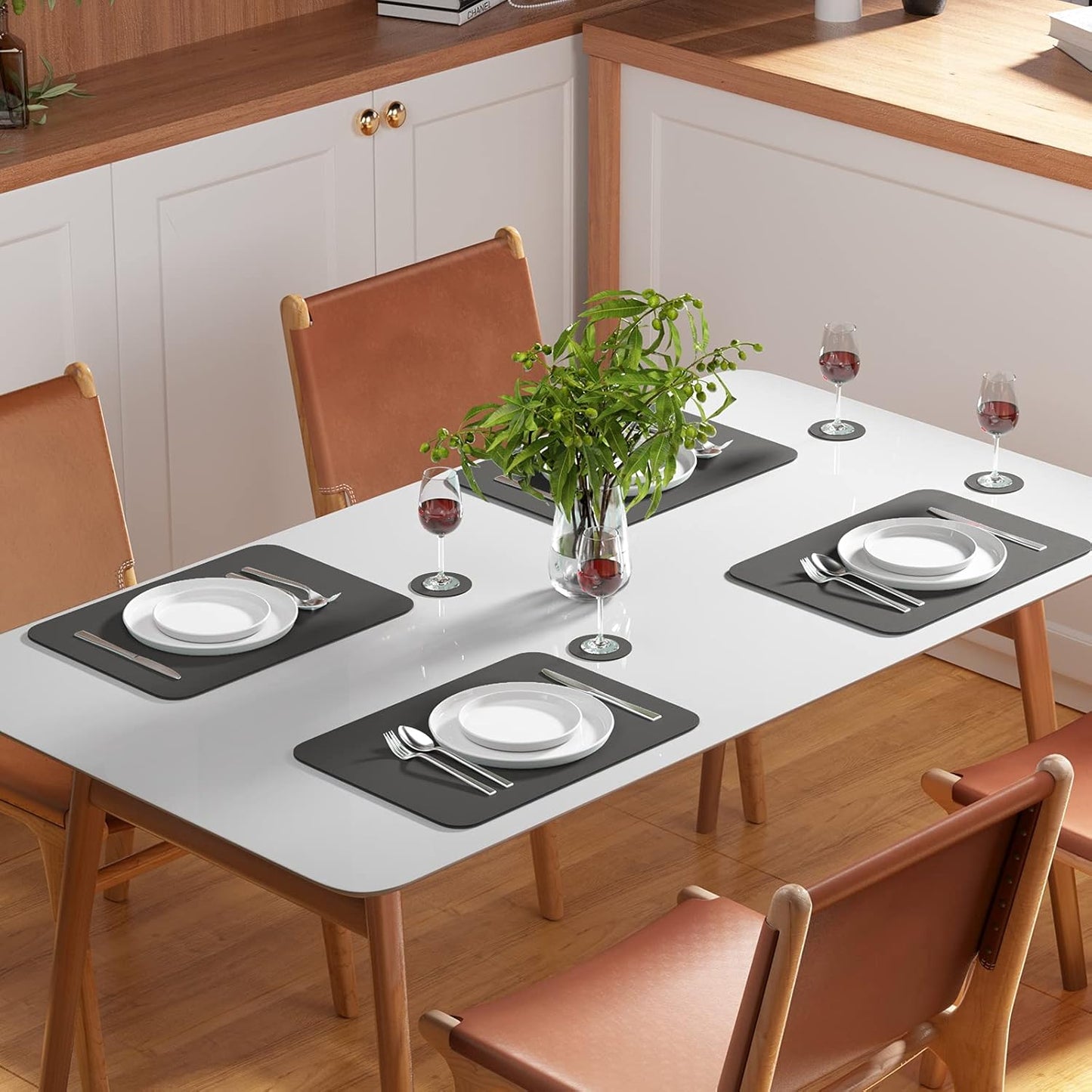Tischsets in Lederoptik (6er Set, abwaschbar), Dunkelgrau