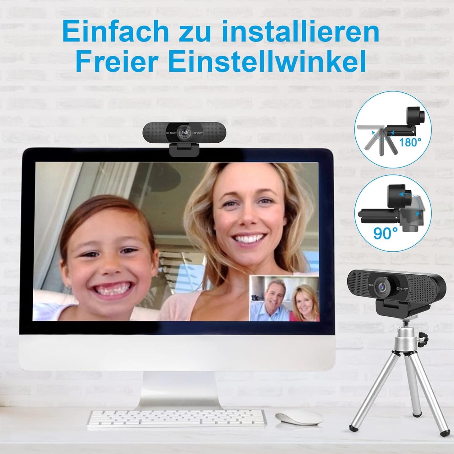 Full HD Webcam mit Dual Mikrofon und Lichtkorrektur, Schwarz
