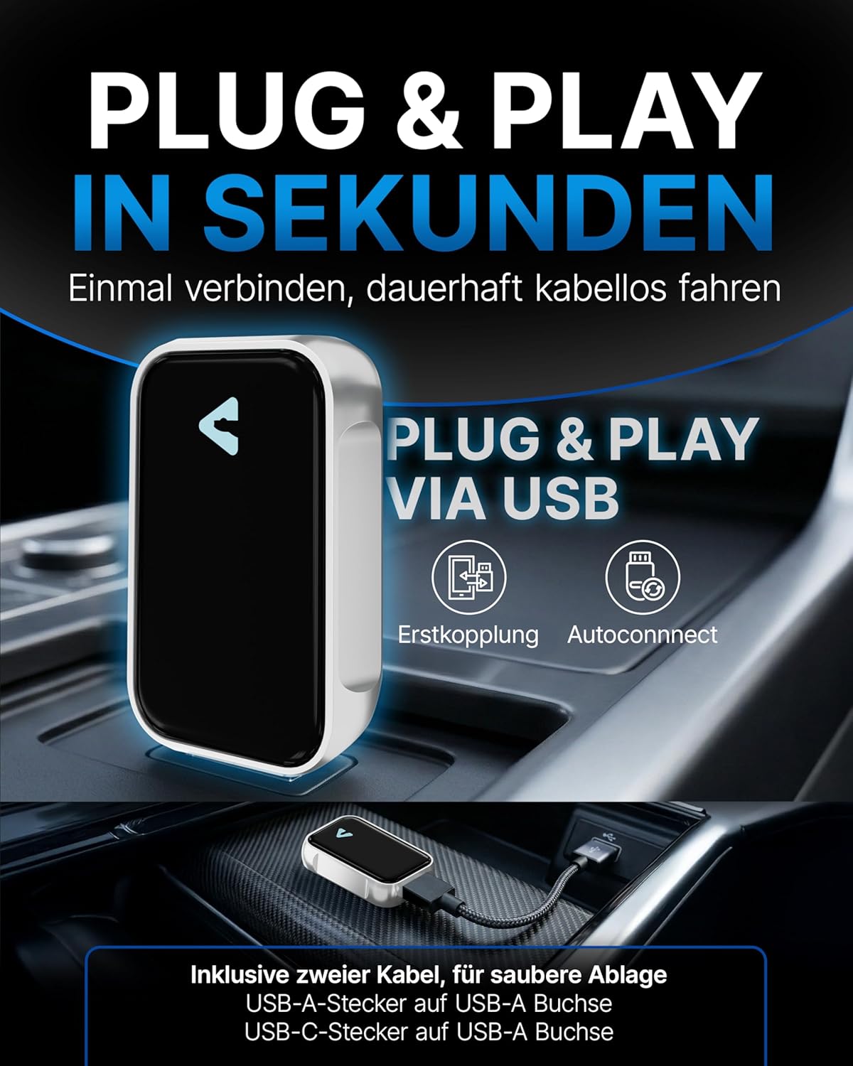Kabelloser Carplay & Android Auto Adapter, Silver
