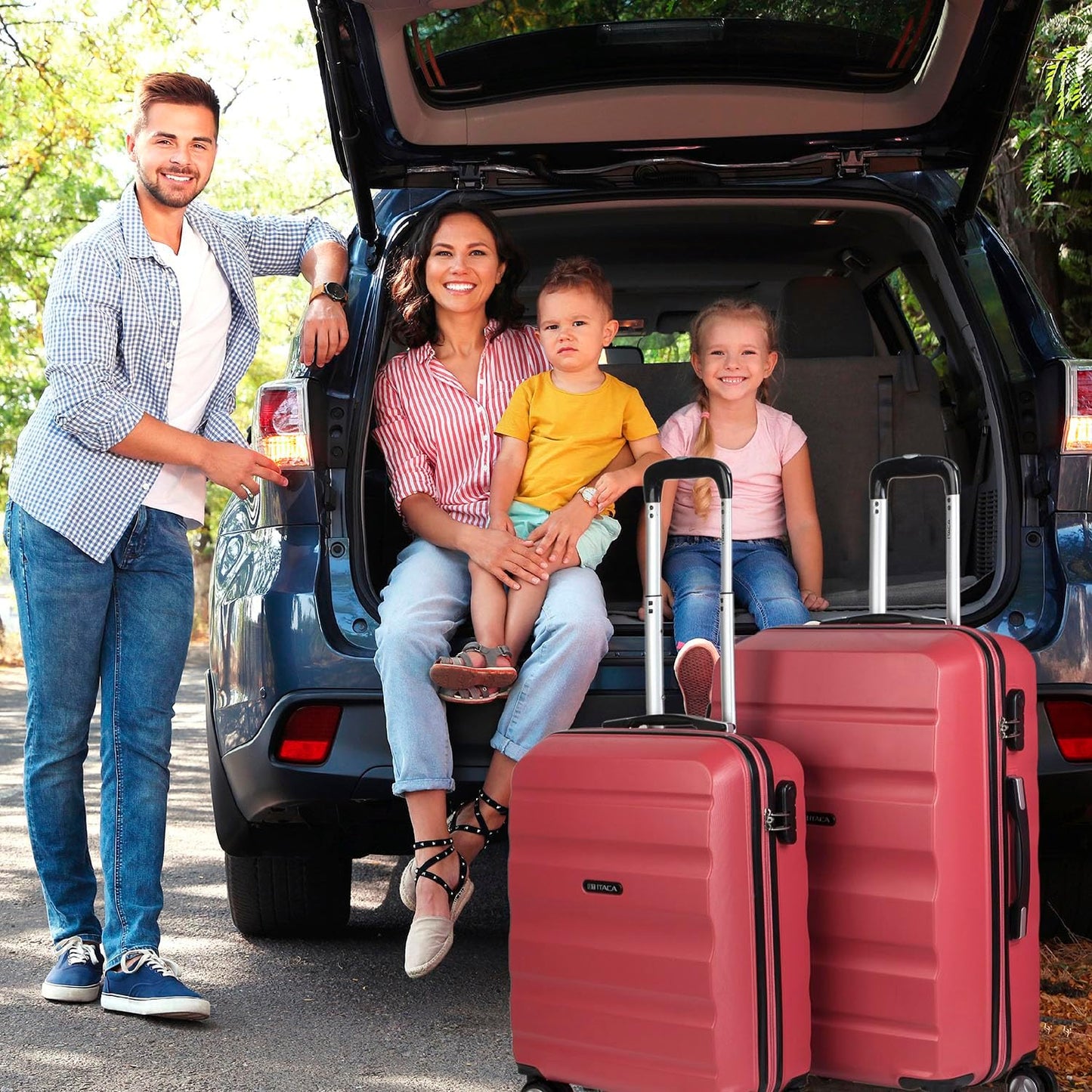 2-teiliges Hartschalen-Kofferset für Reisen, Coral Rot