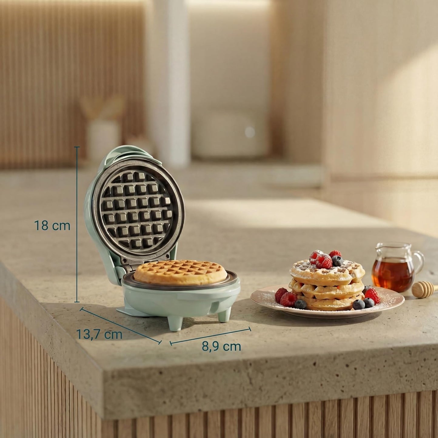 Mini-Waffeleisen mit Antihaftbeschichtung (Retro Design), Mint