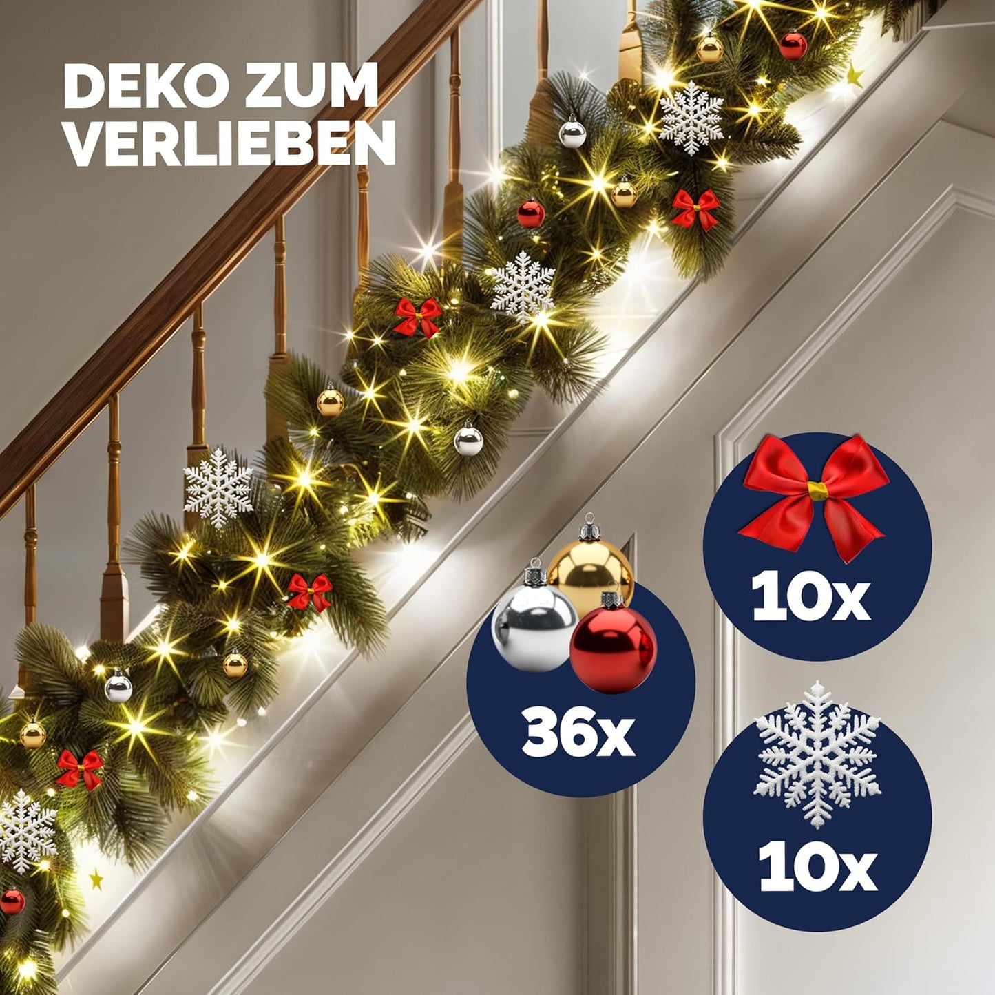 Weihnachtsgirlande, 5m geschmückt (80 LEDs) inkl. Fernbedienung