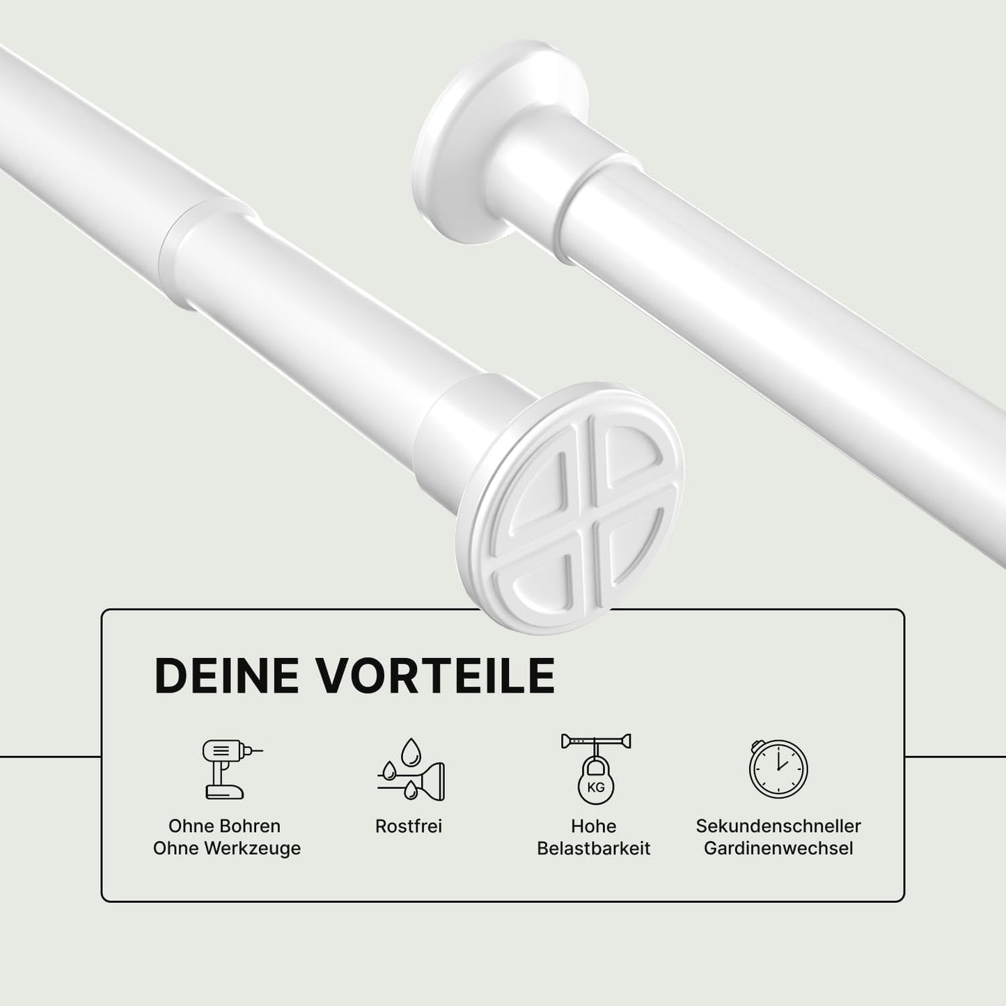 Teleskop-Klemmstange ohne Bohren (70-120 cm), 70-120 cm Weiss