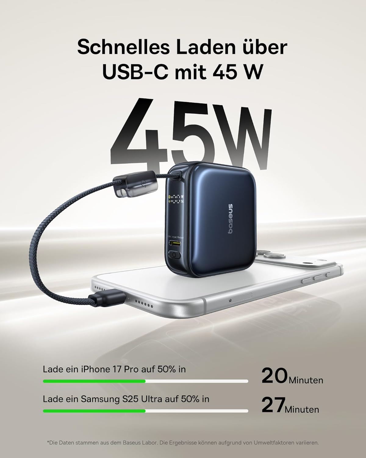AC22 Mini Powerbank mit integriertem USB-C Kabel, Dunkelblau