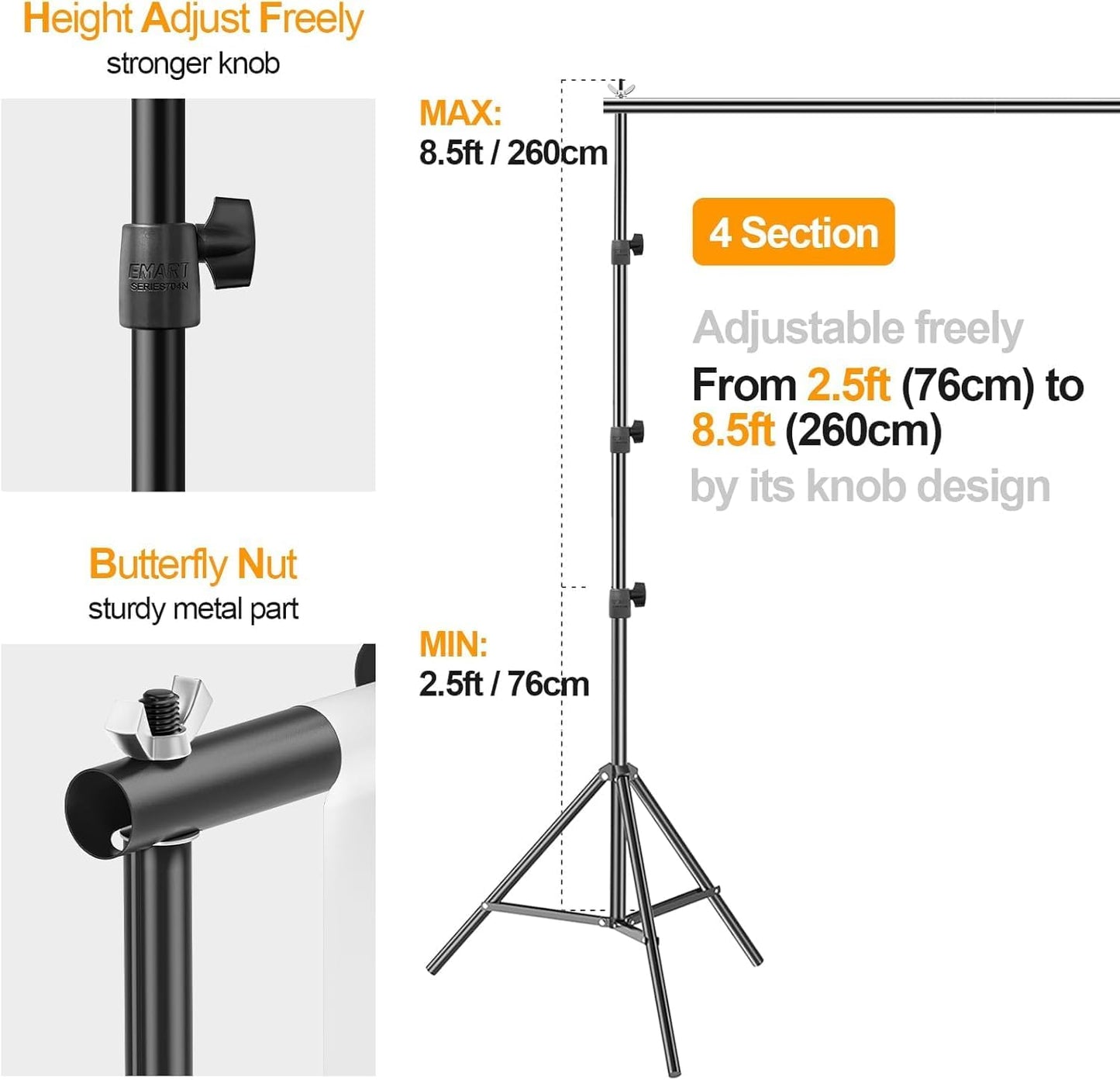 Verstellbares Hintergrundsystem, 2,6x3m Hintergrund Ständer