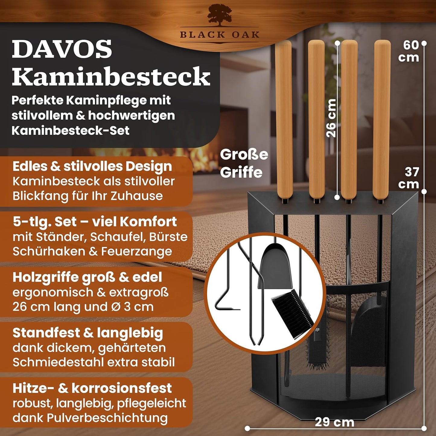 5-teiliges Kaminbesteck, Davos 5-teilig Schwarz