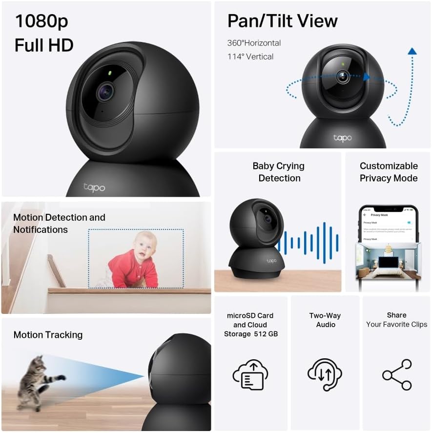 360° Innenraum-Überwachungskamera mit Nachtsicht, 1-pack(Schwarz)