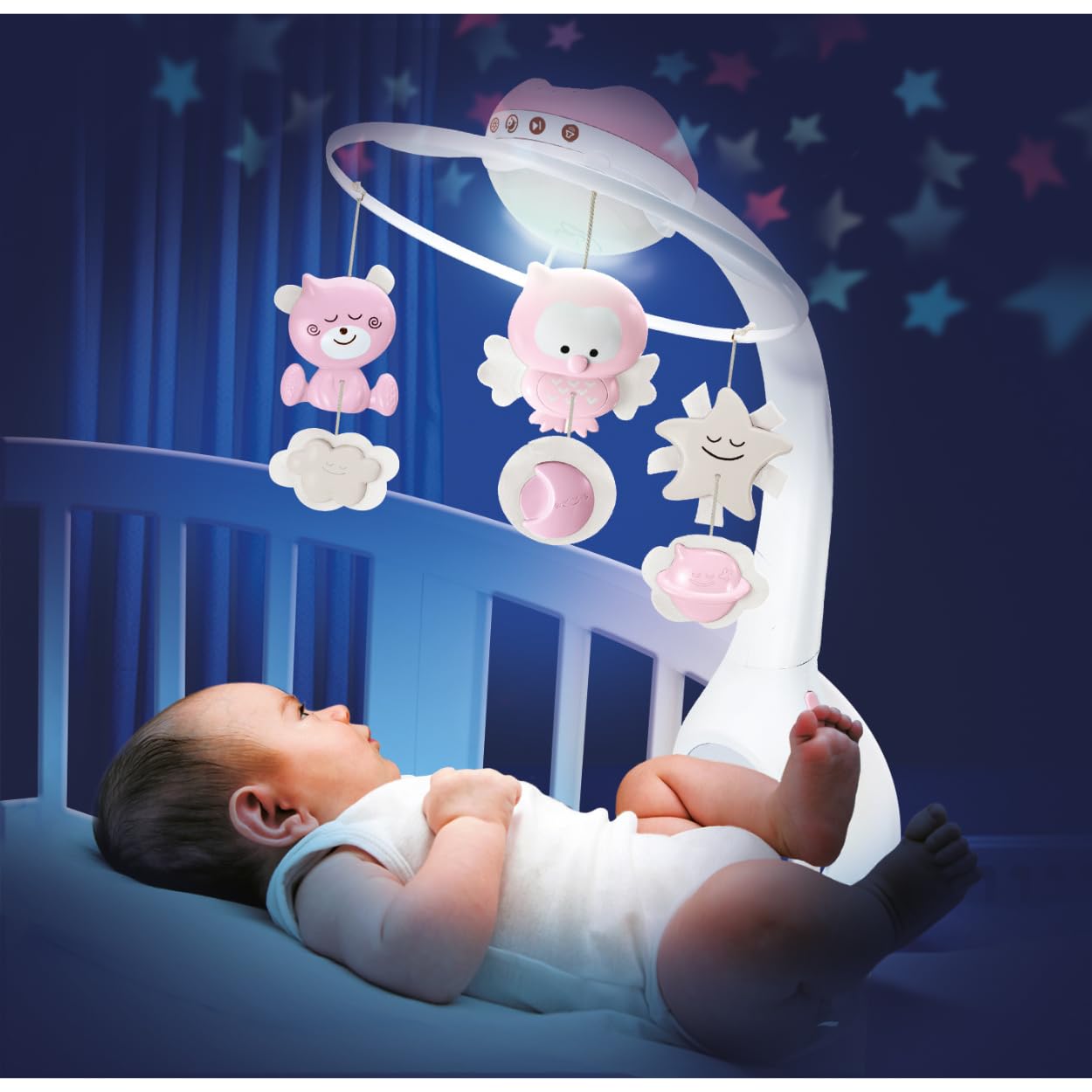 3-in-1 Musik-Mobile mit Lichtprojektor, Pink