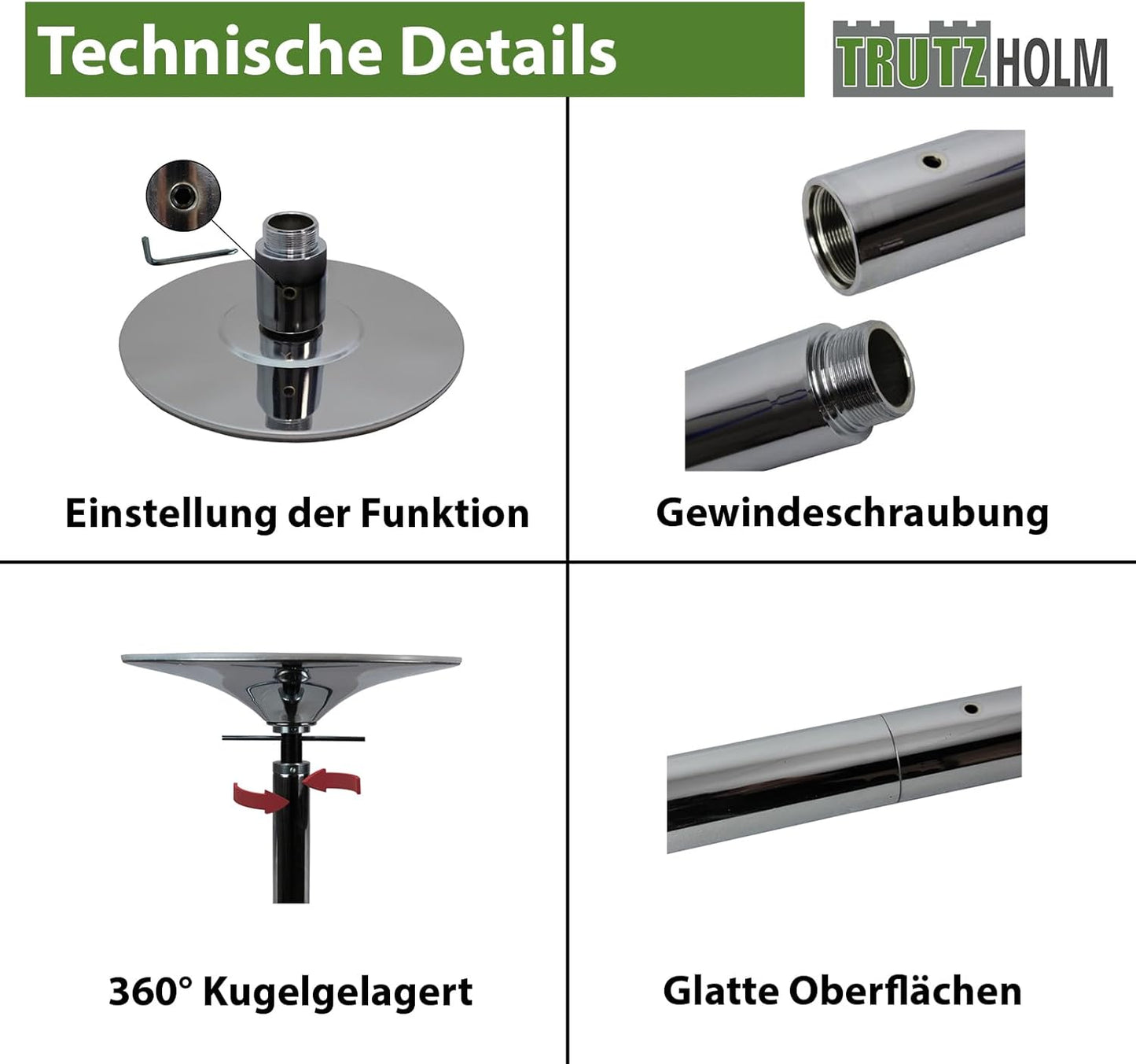 Pole Dance Stange, Static & Spinning (231-274 cm), Silber