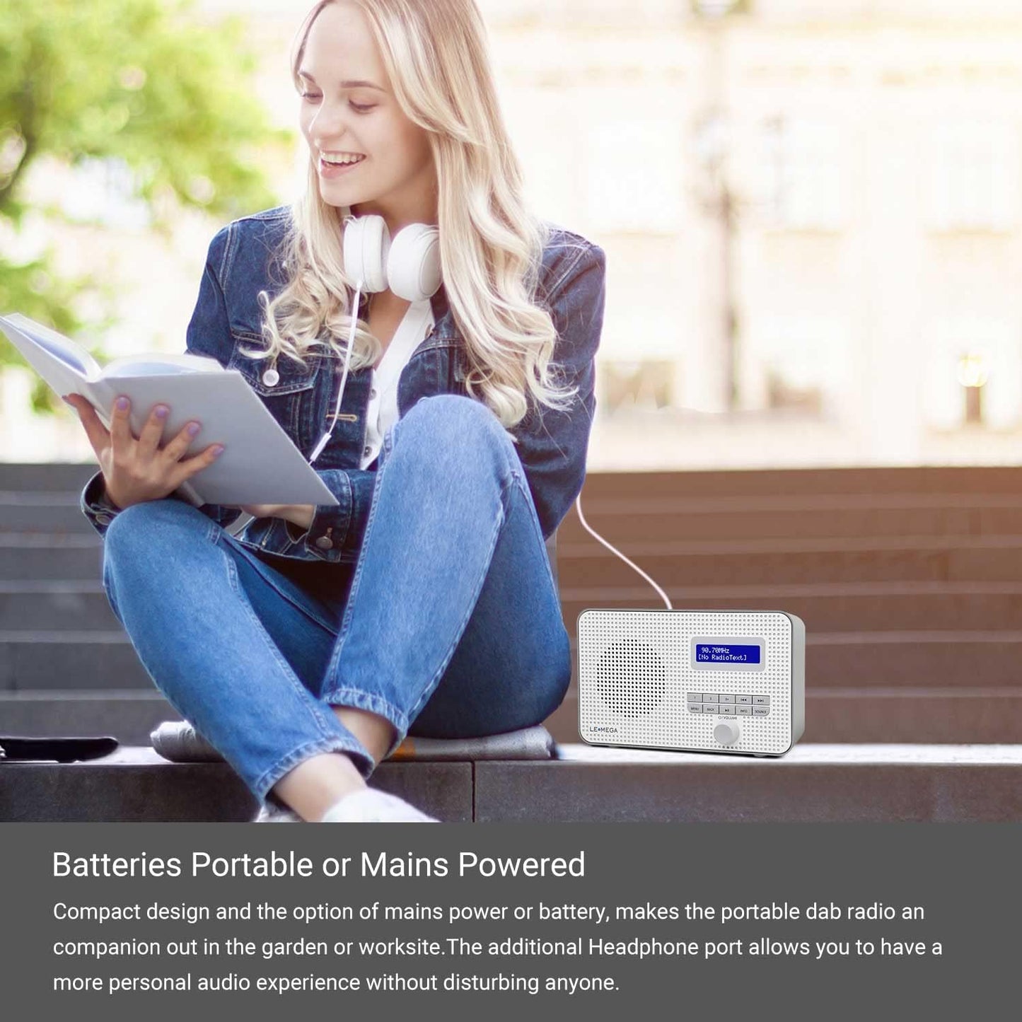Tragbares Digitalradio mit Wecker, DR1-Grau