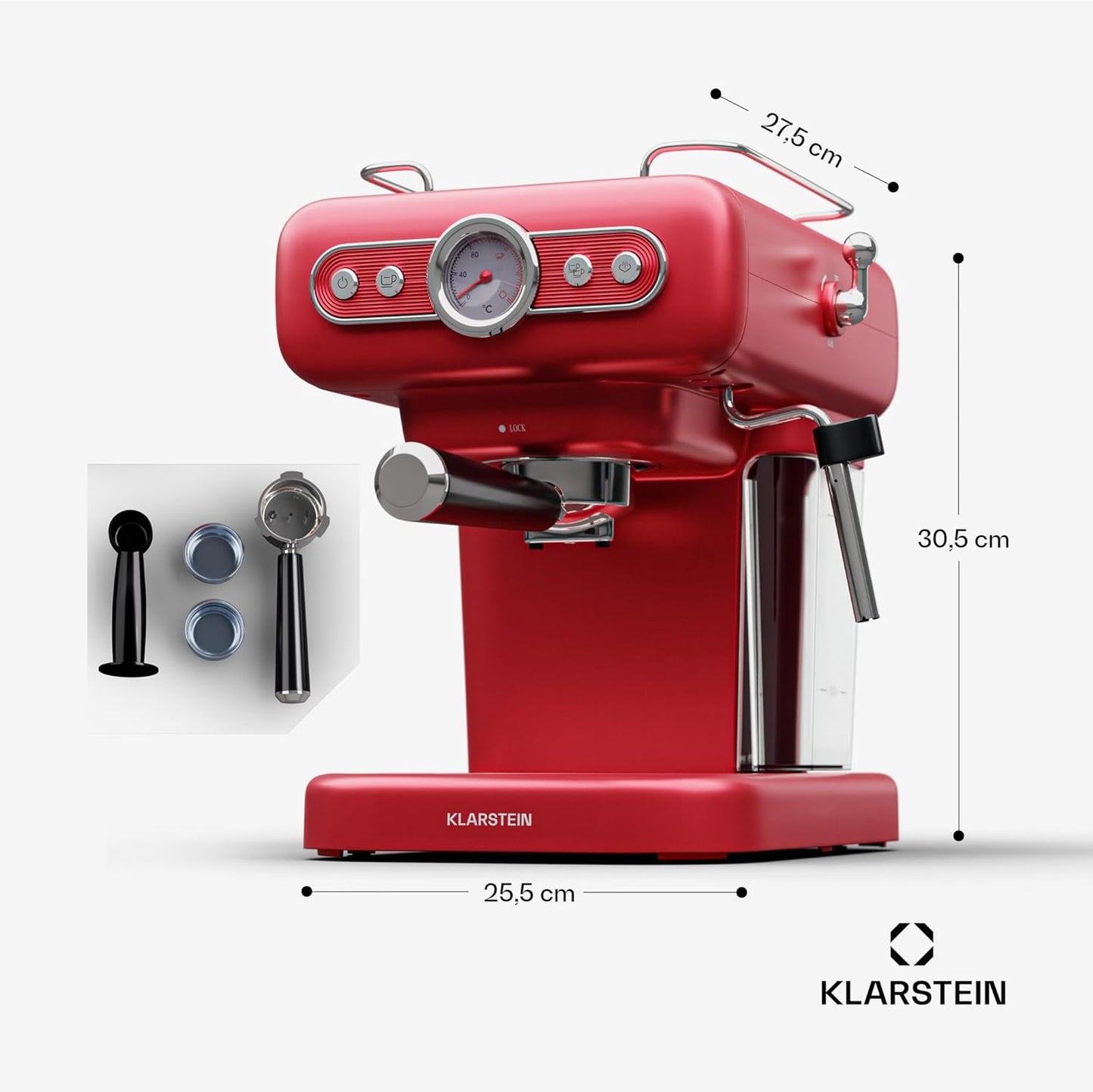 Espressomaschine mit Siebträger und Milchaufschäumer, Rot Espressionata evo