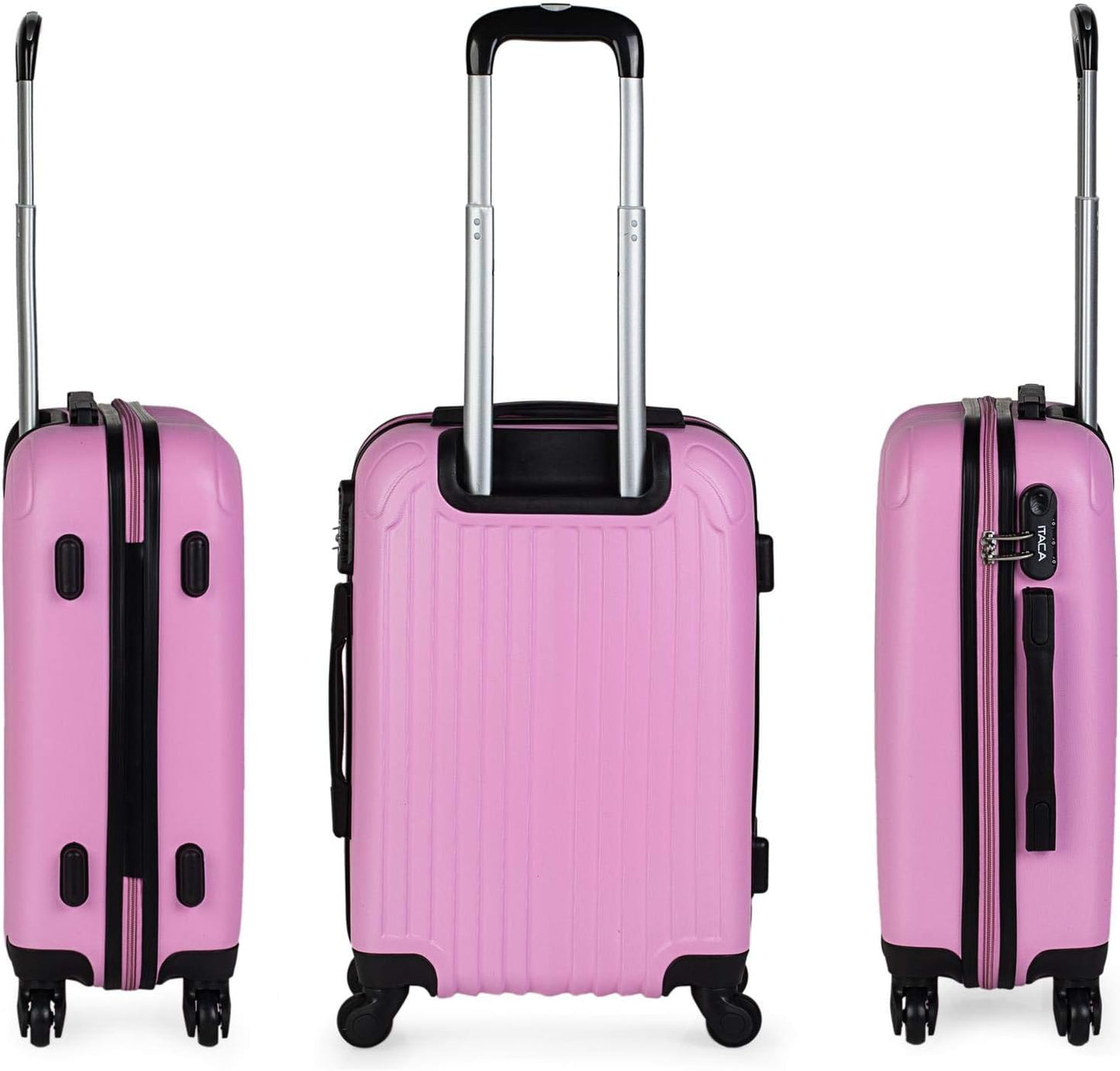 3-teiliges Hartschalenkoffer-Set mit Beautycase und Rollen, Rosa S + M + XS