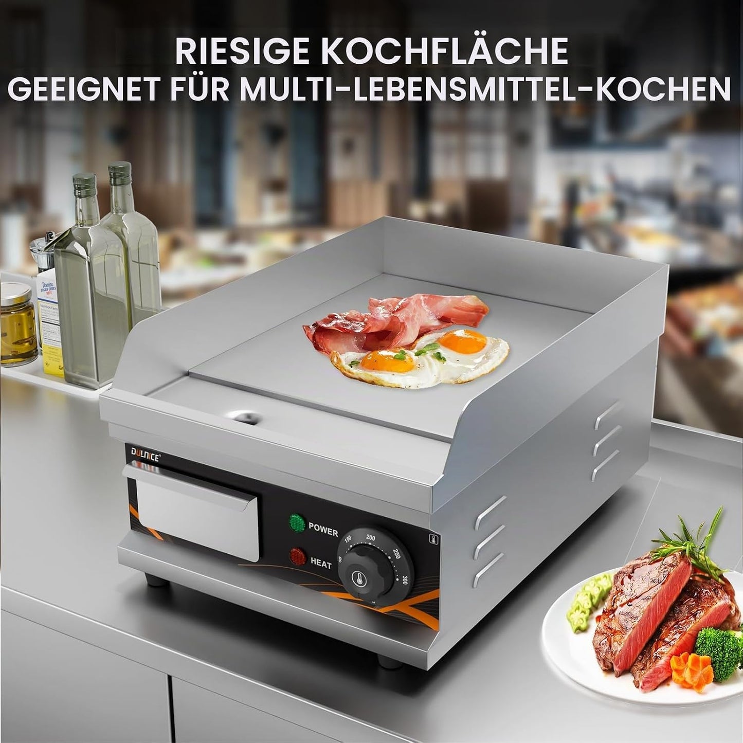 Elektrische Grillplatte mit Temperaturregelung, Silber, 28cm, 1