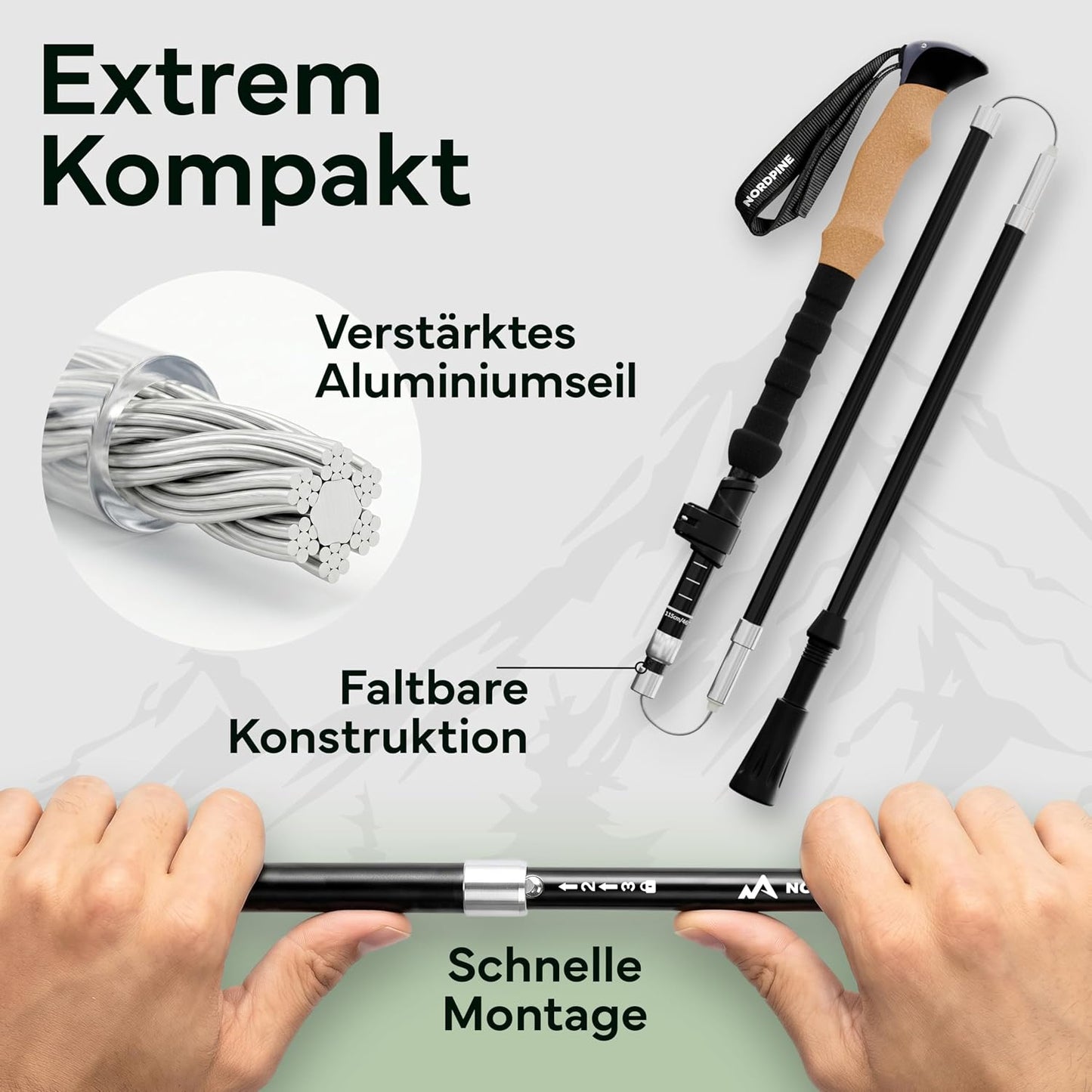 Ultraleichte faltbare Trekkingstöcke, Aluminum 100-120cm