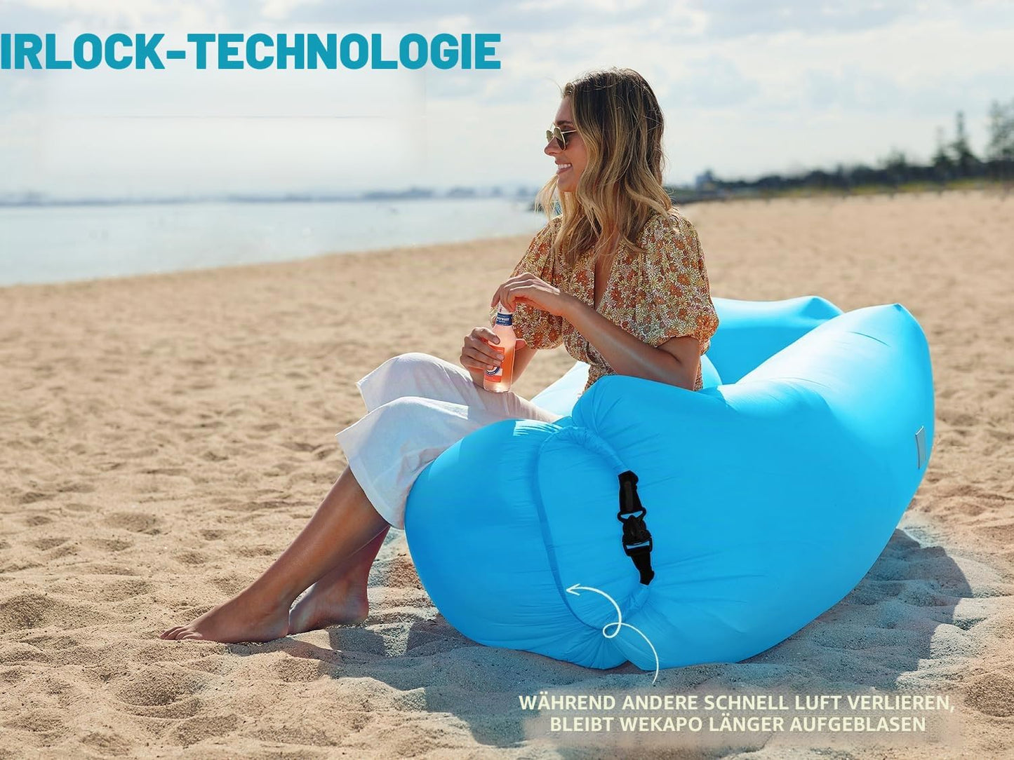 Aufblasbarer Lounger mit Zubehör, Blau