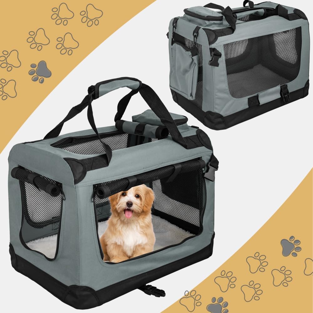 Faltbare Hundebox mit Aussentaschen, L 50 x B 35 x H 36 cm Grau