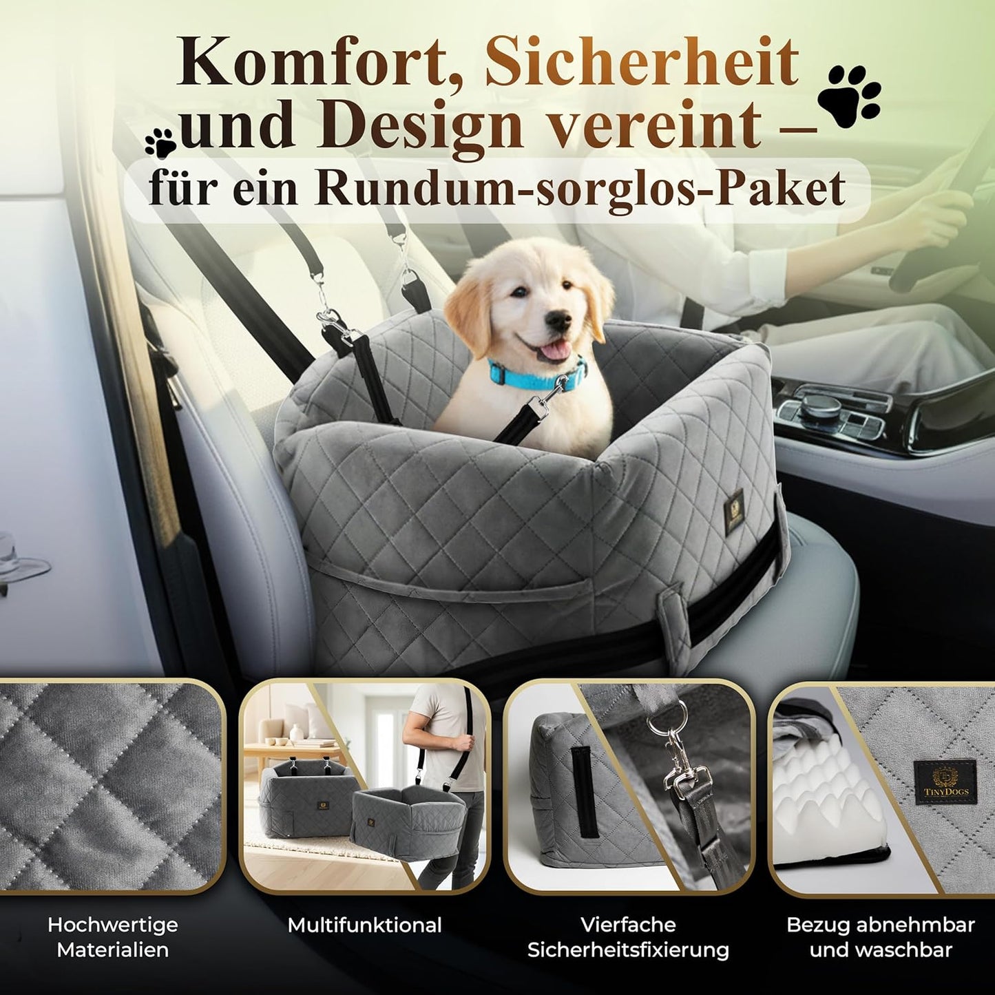 Hundeautositz mit Sicherheitsleine
