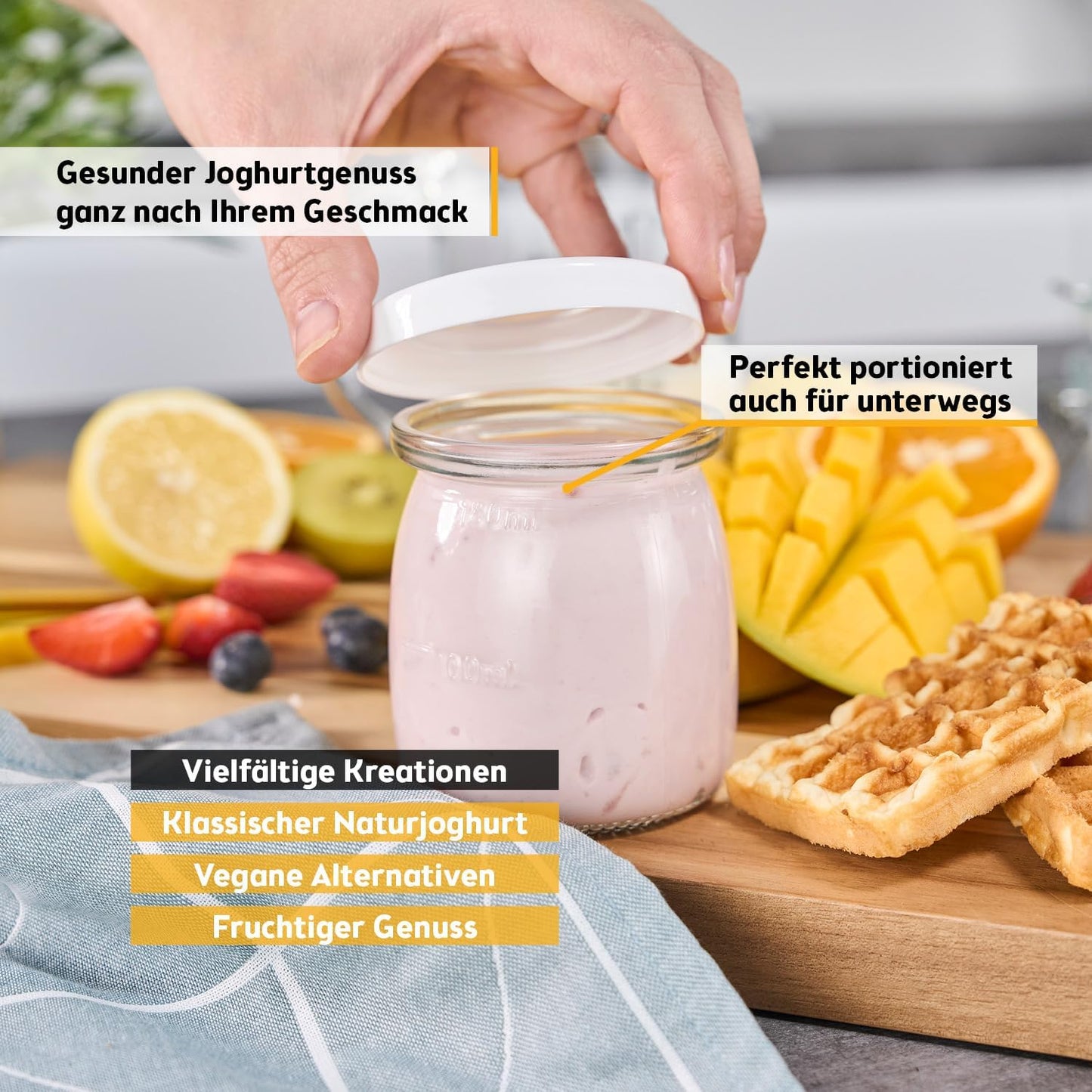 Joghurtbereiter mit 8 Glasbehältern & LCD-Display, Grau