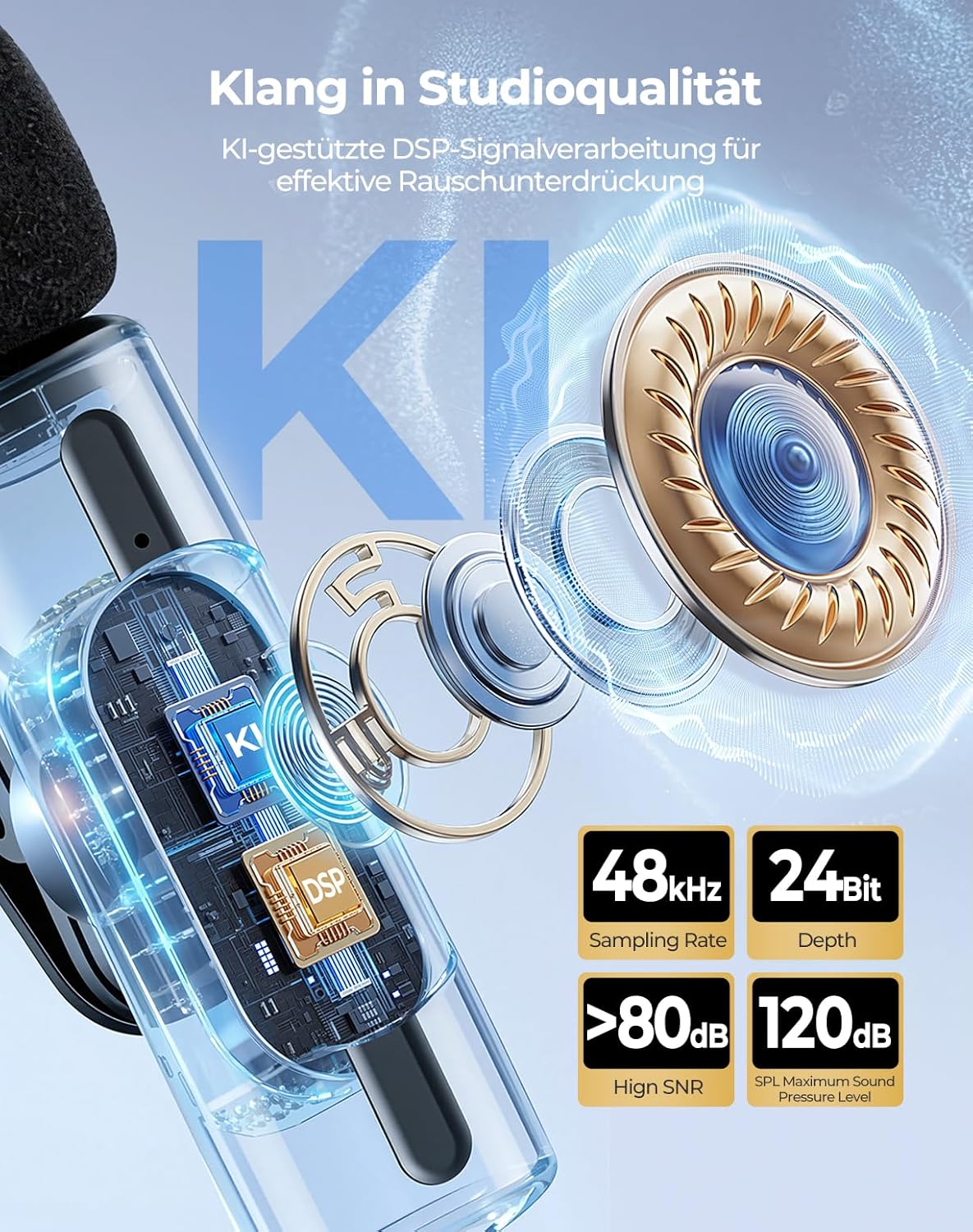 Lavalier-Mikrofon mit KI-Tonverbesserung, Schwarz