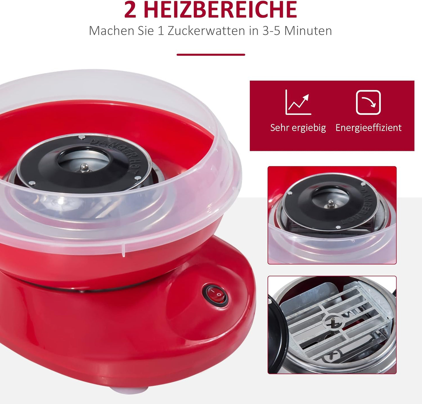 Zuckerwattemaschine für Kinder und Erwachsene, Rot