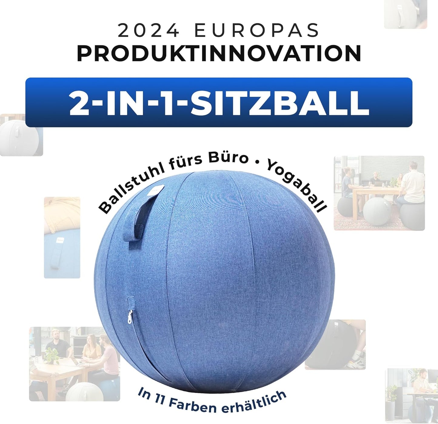 Ergonomischer Sitzball für Büro und Zuhause (65 cm), 65 cm Light Blue